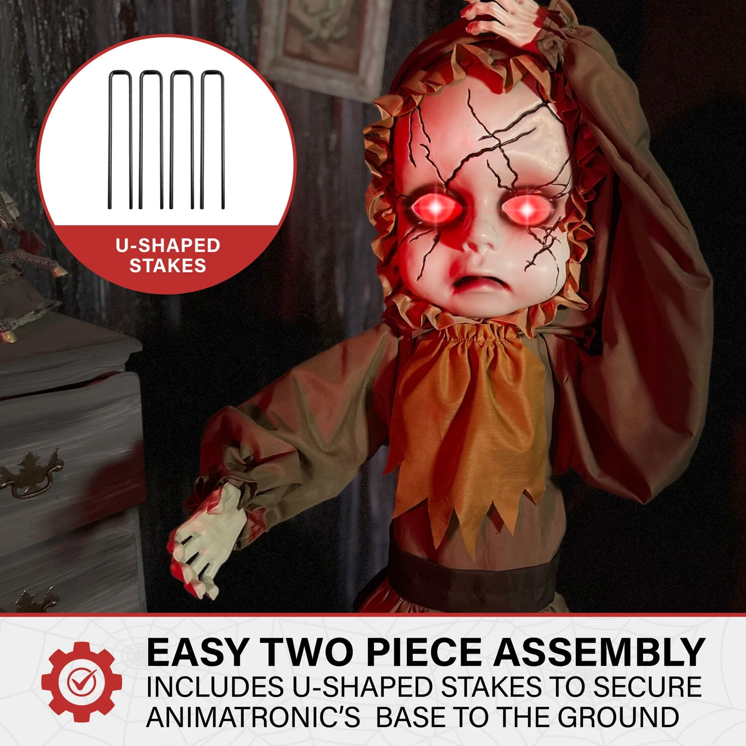 Haunted Hill Farm 5.25 ft Life Size Animatronic Demon Girl, Halloween Decoration, HHGIRL-9FLSA - Image 3