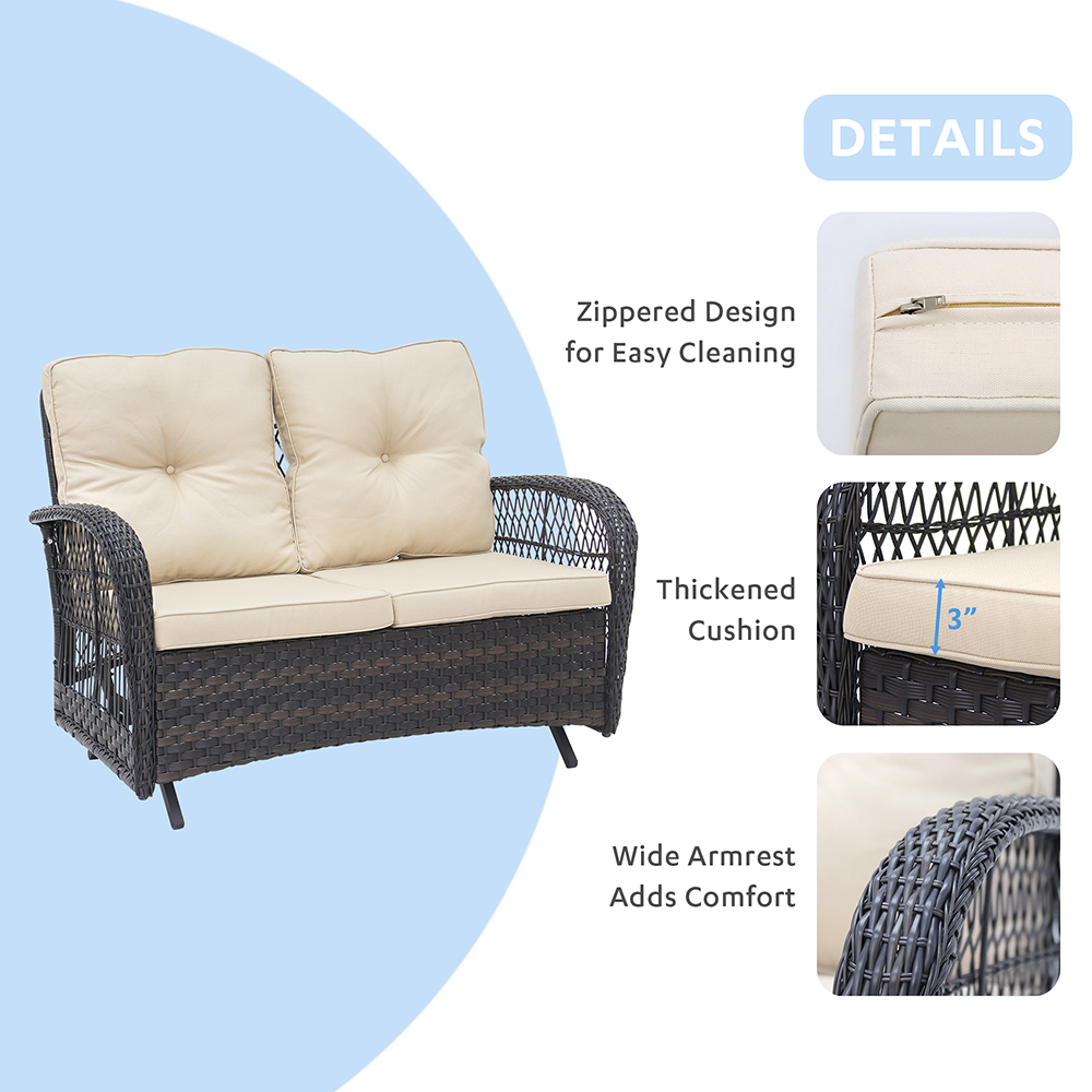 Abble Glider Conversation 2 Piece Wicker Seating Group Set with Cushions - Image 5
