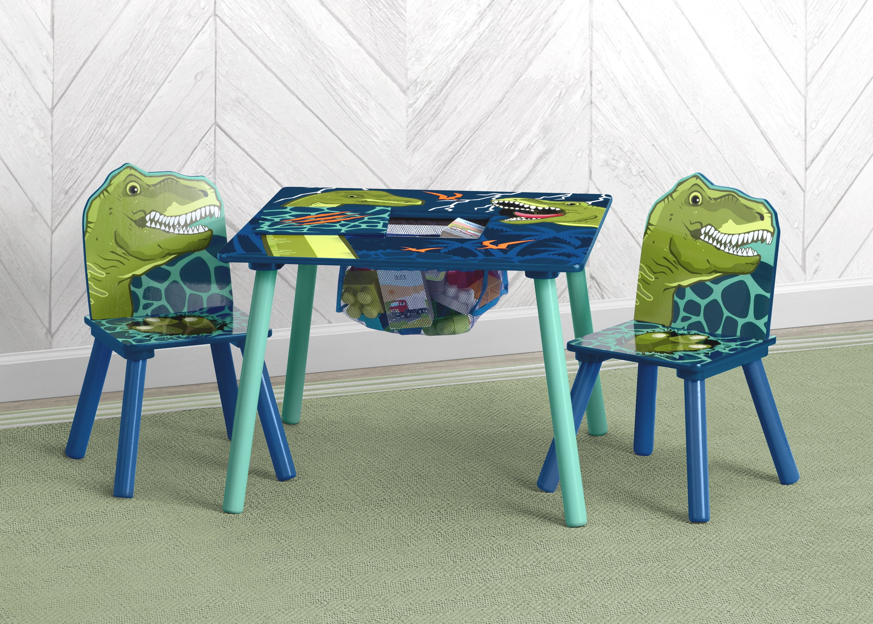 Delta Children Dinosaur Table and Chair Set With Storage (2 Chairs Included) - Greenguard Gold Certified, Blue/Green - Image 5