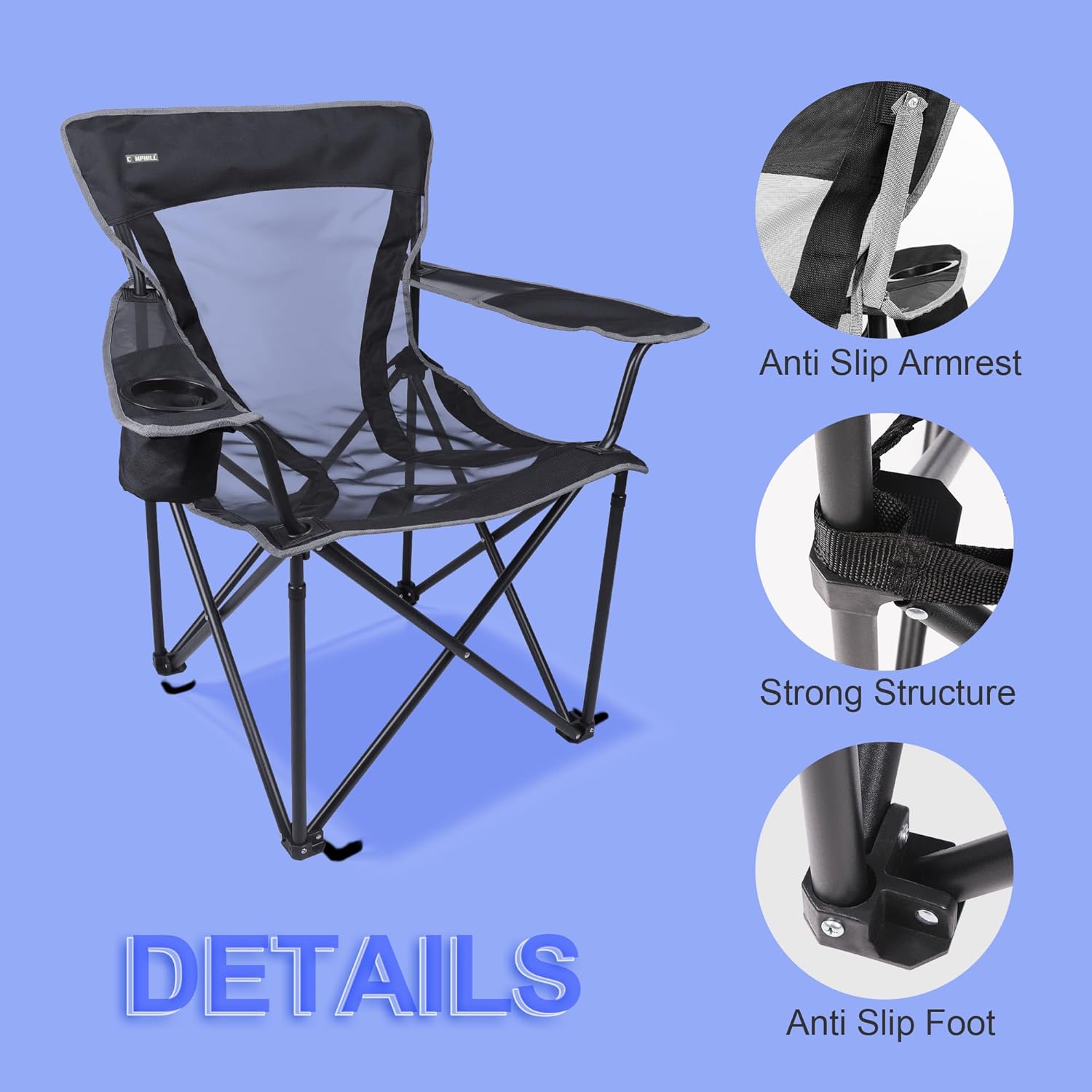 Camping Chair Portable Folding Chair Cooling Mesh Back Outdoor Lawn Chair with Cup Holder and Carry Bag Supports up to 300lbs - Image 12
