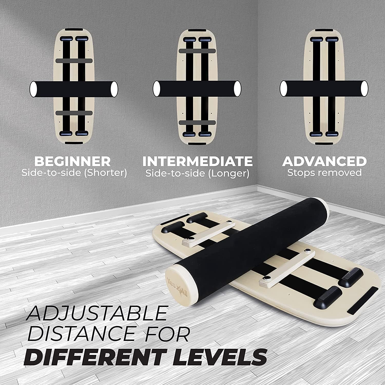 Yes4All Premium Surf Balance Board Trainer with Adjustable Stoppers - 3 Different Distance Options - Gray/Black - Image 3