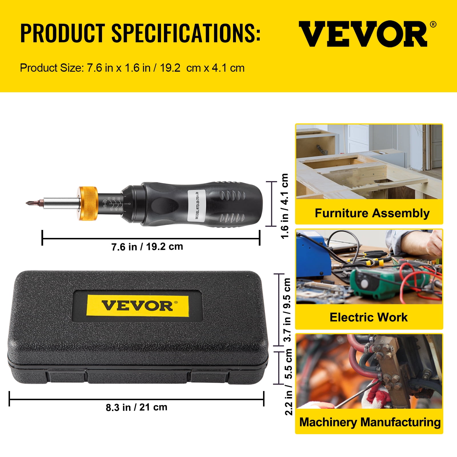 VEVOR Optics Torque Wrench Mounting Kit Handheld Torque Limiting Screwdriver 20-70 in-lbs-2in-lbs - Image 6