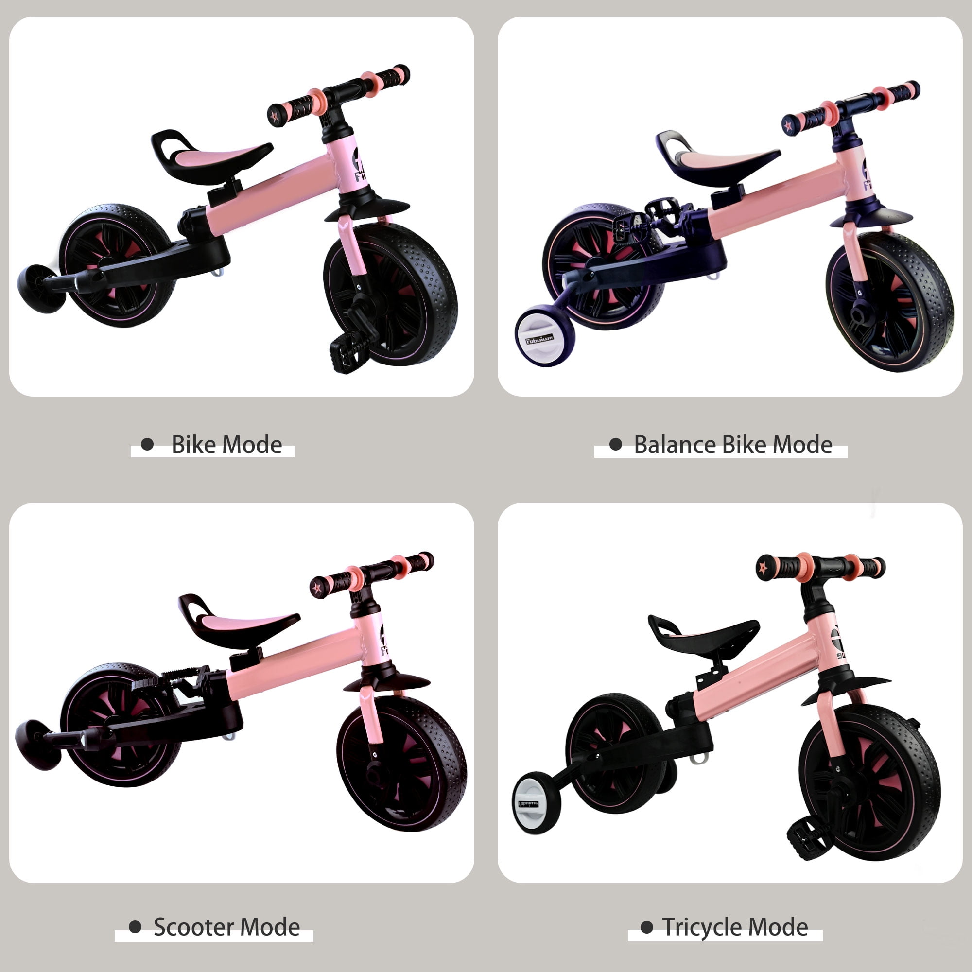 5 in 1 Toddler Bike for 1-3 Years Old Boys and Girls, Foldable Kids Trikes, Baby Balance Bike, Pink - Image 5