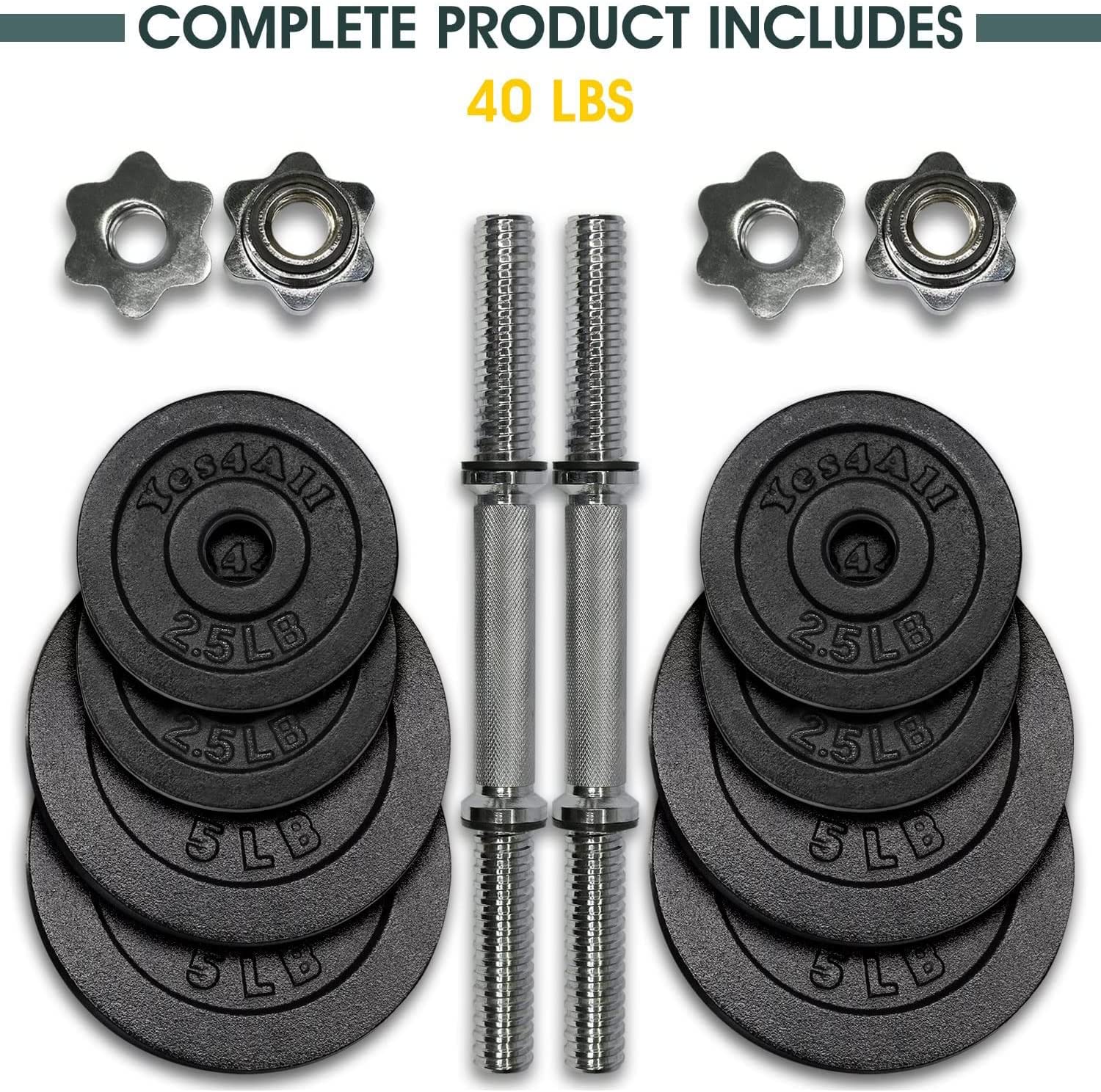 Yes4All 40 lbs Adjustable Dumbbell Weight Set, Cast Iron Dumbbell, Pair - Image 5