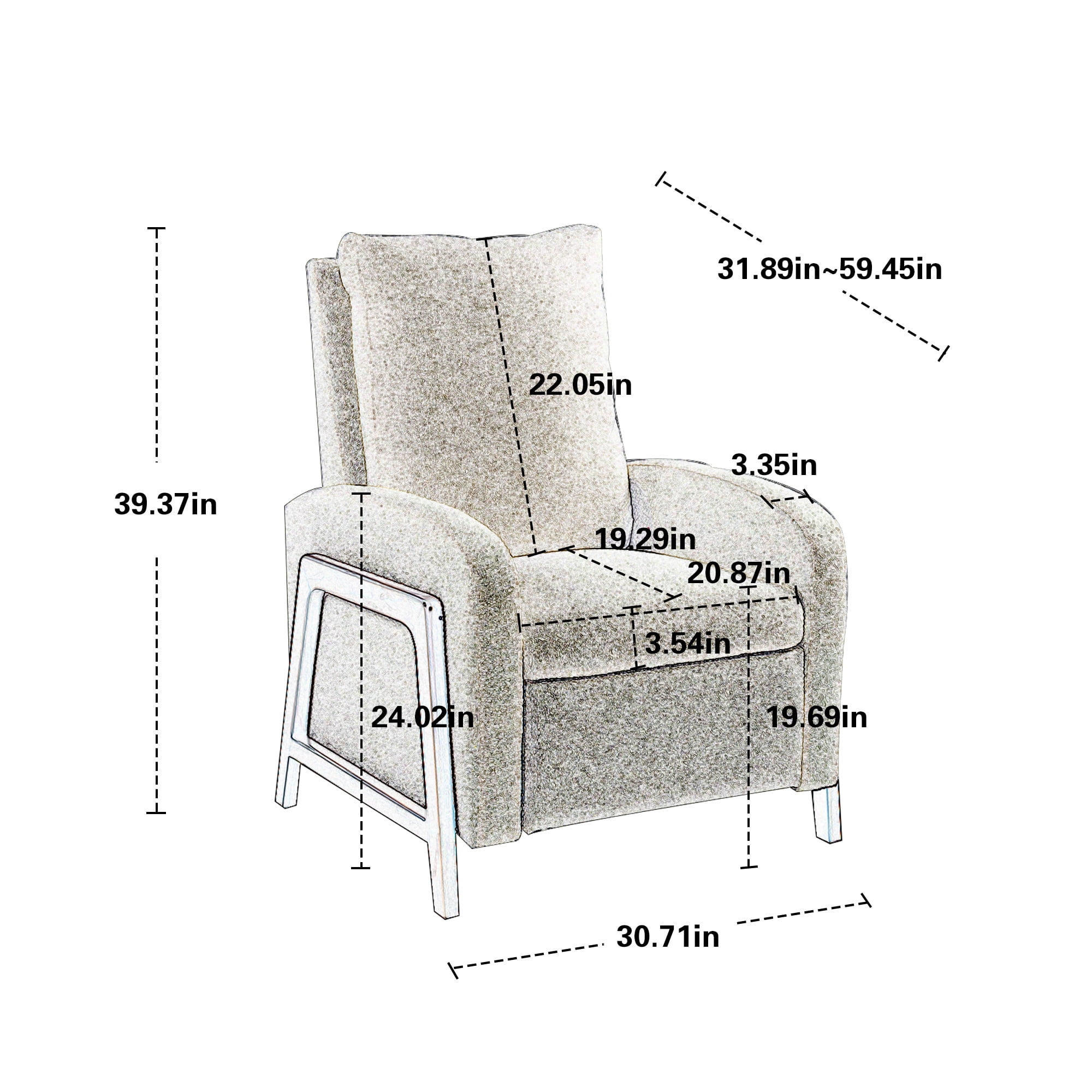 Aukfa Manual Recliner Chair, Wooden Single Armchair for Living Room Bedroom, Boucle, Gray - Image 6