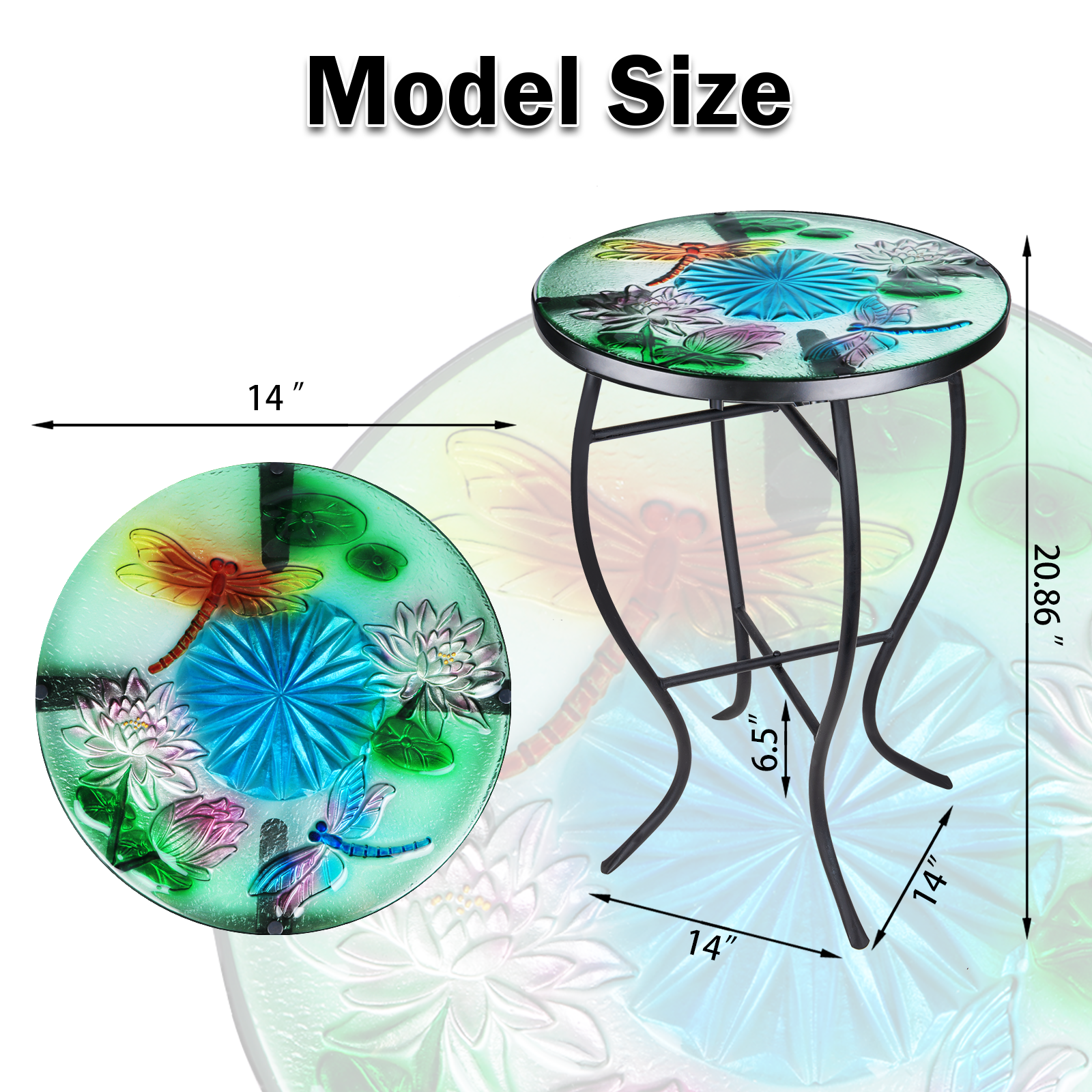 Wonder Garden Outdoor Side Table for Garden, Indoor Small Accent Coffee Table Plant Stand Round Glass Table for Balcony, Lawn, Patio, Dragonfly - Image 6