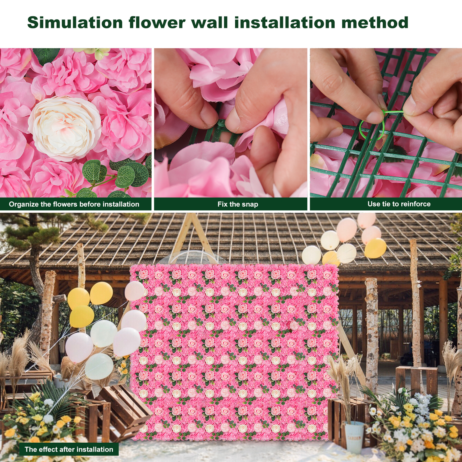 Flower Wall Panels Silk Floral Backdrop 12 Packs Pink Hydrangea Wedding Panel Fake Mat for Baby Shower Birthday Party Girl's Living Room Decoration - Image 6