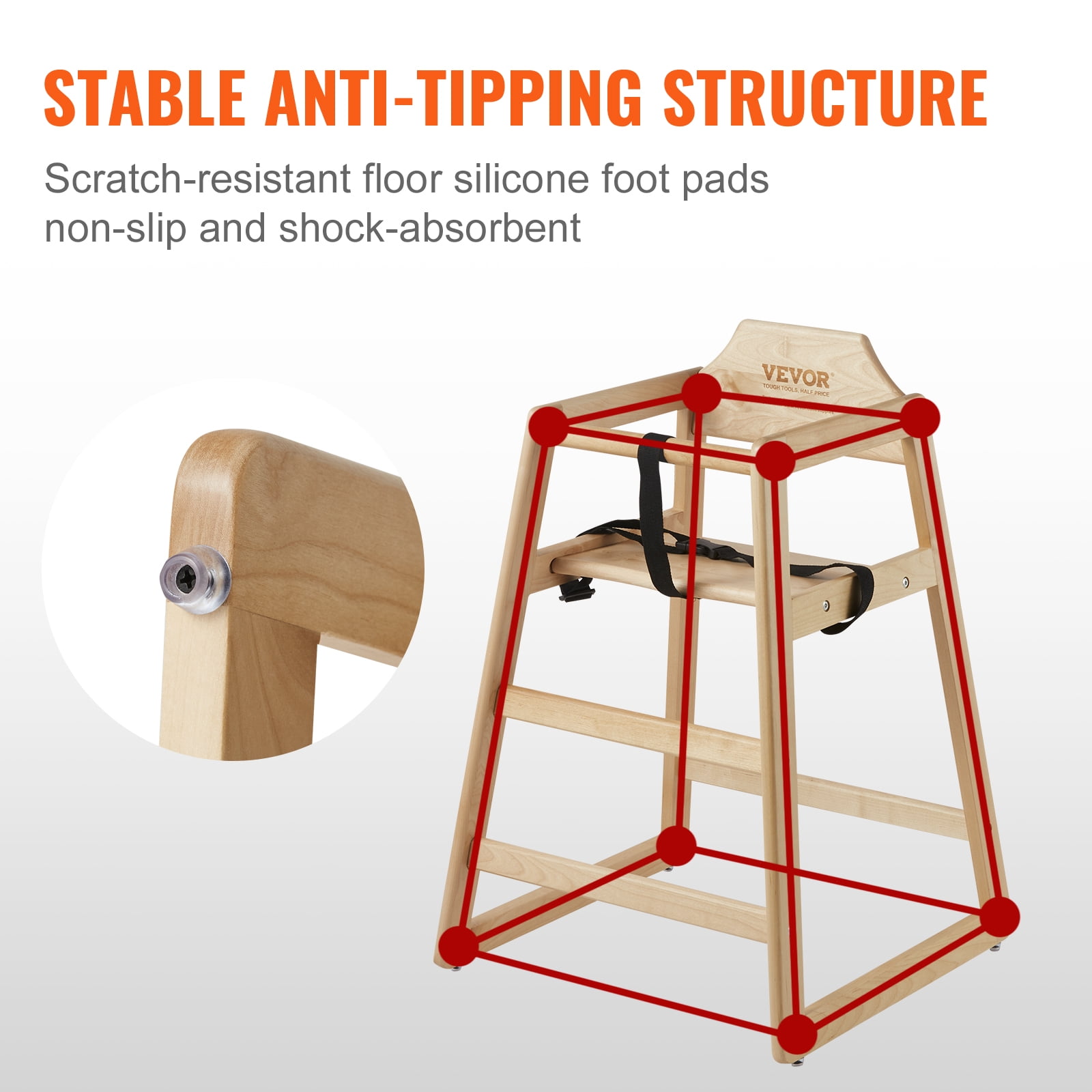 BENTISM Convertible Wooden Baby Highchair Adjustable Legs Wooden Double Solid Wood Feeding Toddler Chair without Tray 29'' Tall - Image 7