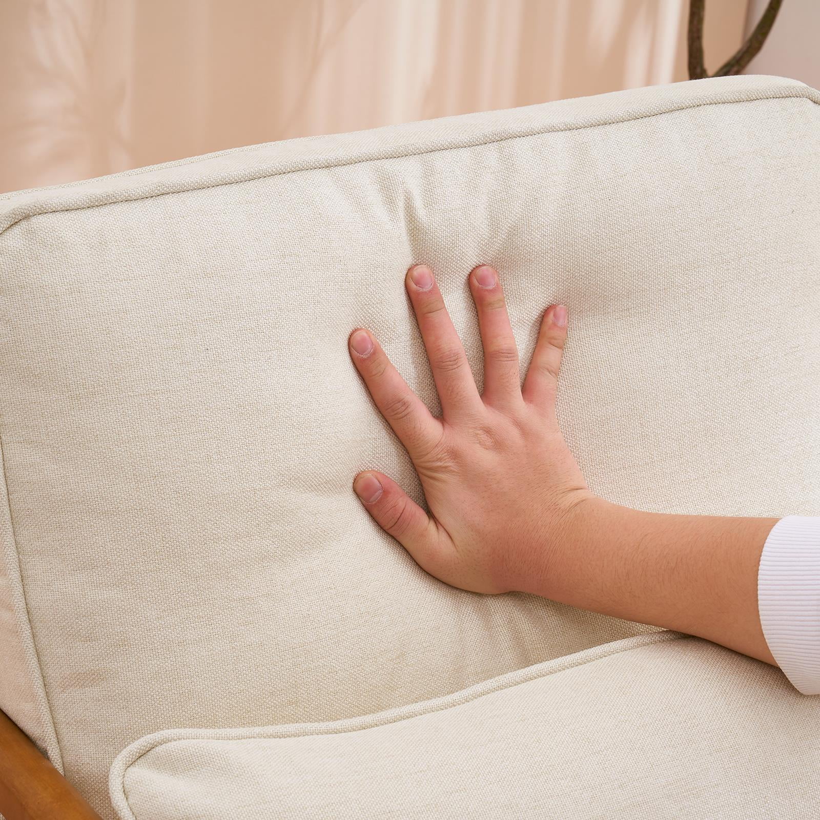 UBesGoo Modern Arm Chair Linen Fabric Upholstered Comfy Reading Accent Chair with Solid Wood Frame Beige - Image 4