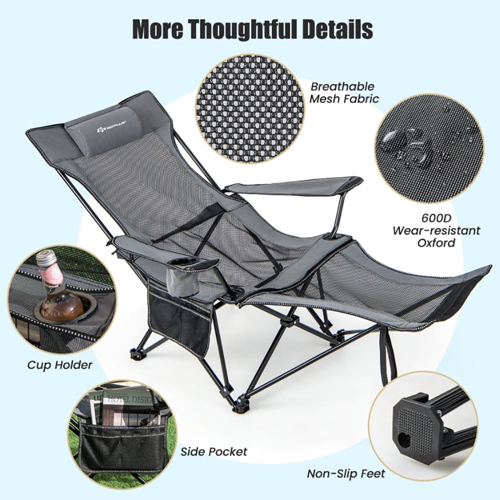 Yardi Yard Camping Lounge Chair with Detachable Footrest Adjustable Backrest-Gray, Folding Chair Camping for Adult Hiking Fishing Beach - Image 5