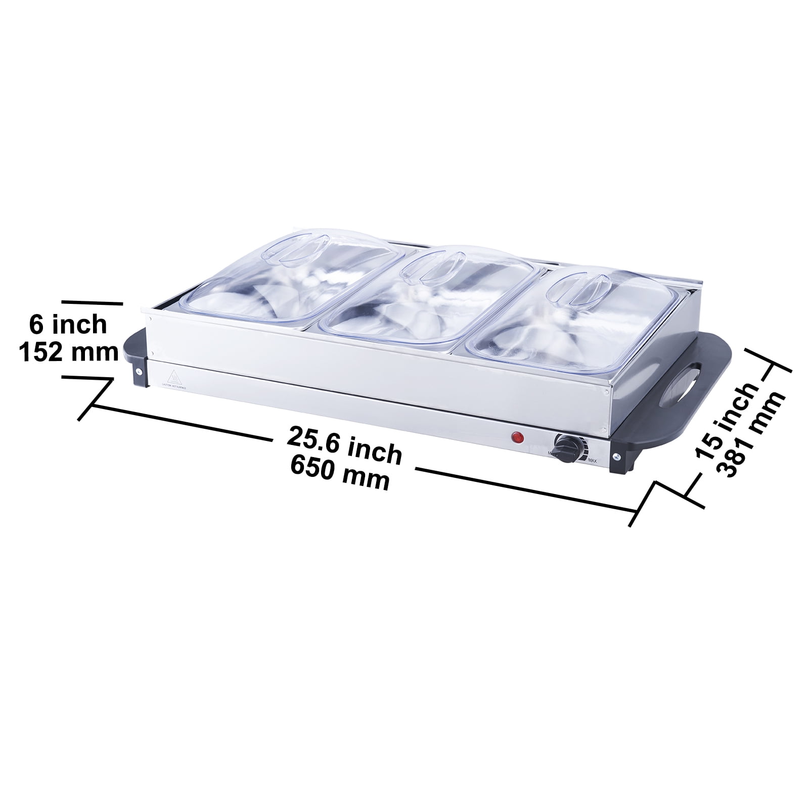 VEVOR 25.6" x 15" Electric Food Buffet Server, Buffet Server Food Warmer with 3 Stainless Steel Warming Pan, Warm Tray for Buffet, Electric Food Warm Tray - Image 7