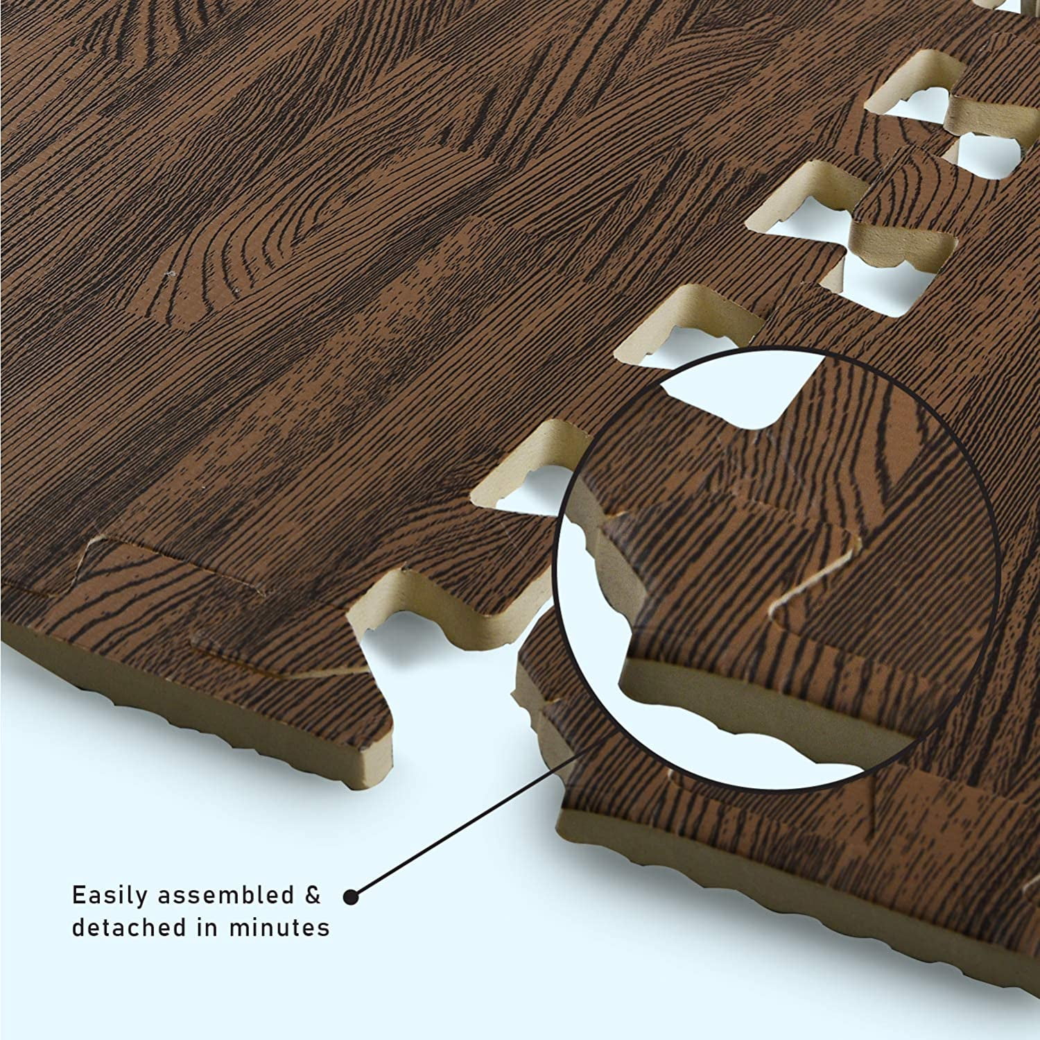 Yes4All 12 pcs Interlocking Exercise Foam Mats, Cover 48 sqft, 3/8 inch, Oak Wood Dark Color - Image 5