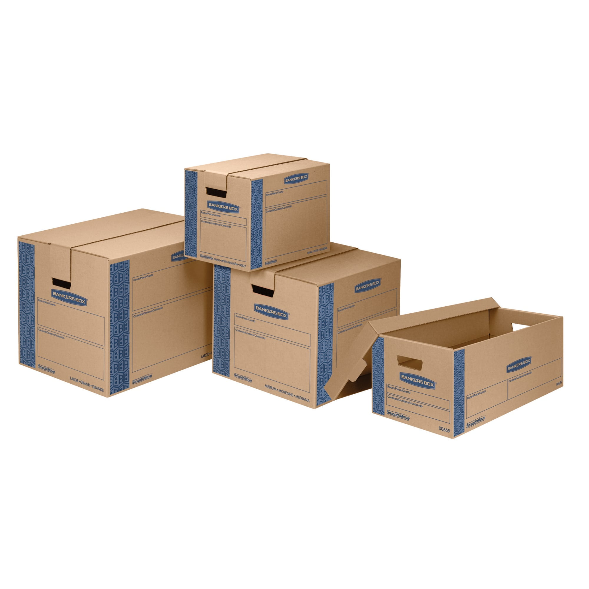 Bankers Box SmoothMove Prime Moving & Storage Boxes, Small, Half Slotted Container (HSC), 24" x 12" x 10", Brown Kraft/Blue, 8/Carton -FEL0065901 - Image 3