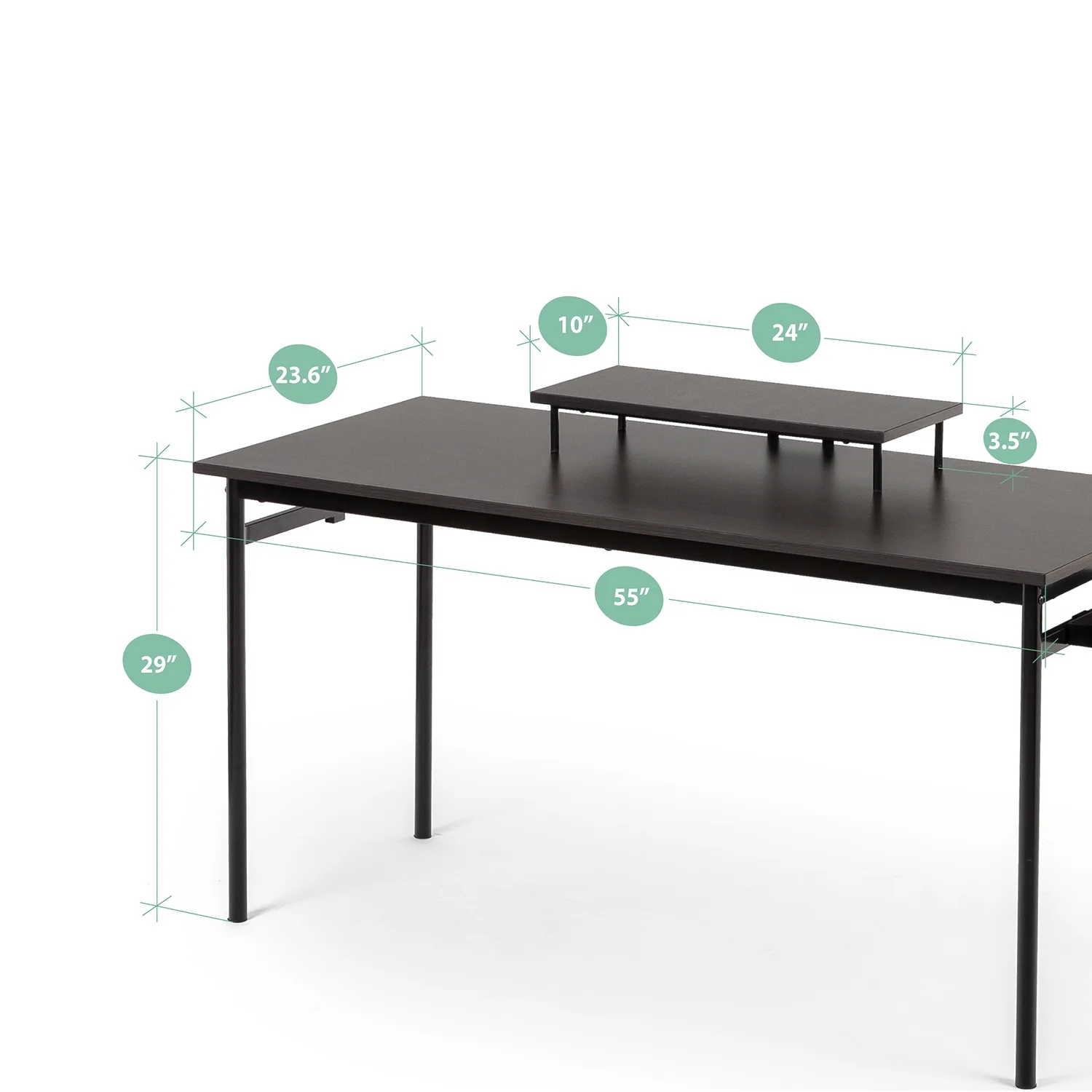 Zinus Tresa Black Metal Desk with Storage and Monitor Stand, 23 x 55 x 29 in - Image 6