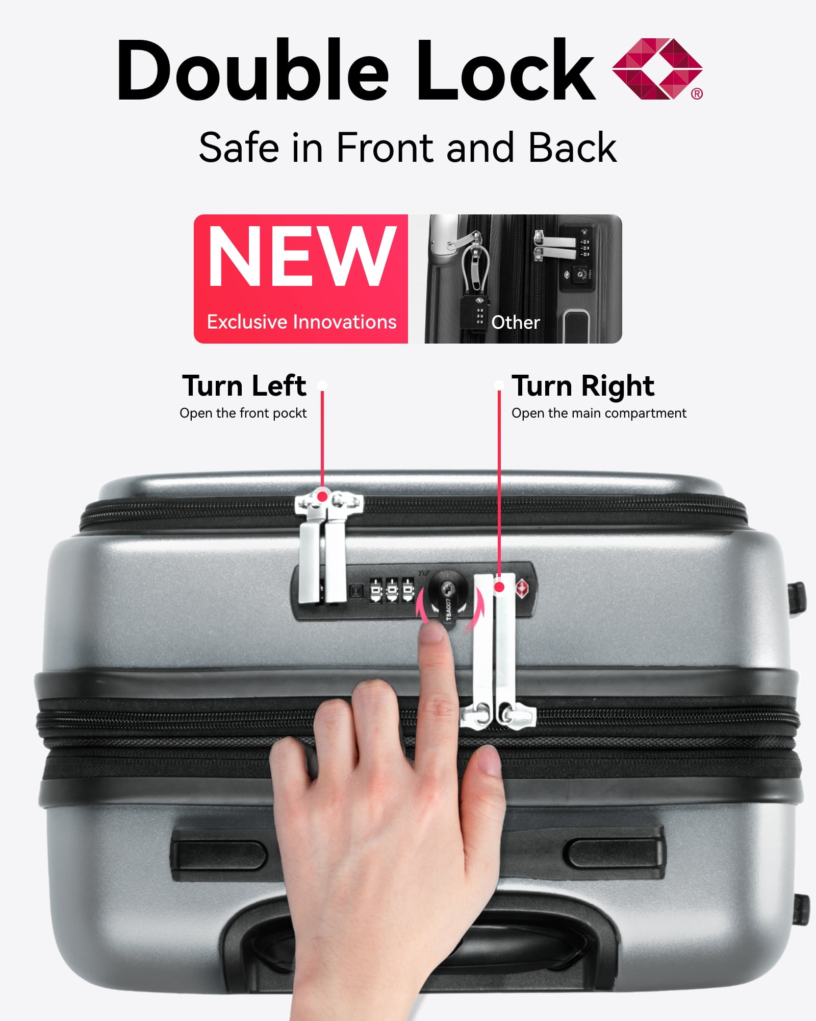 YOETEY Carry on Luggage,PC Expandable Hardside Luggage with Front Pocket USB Port for Adult 20 inch - Image 6