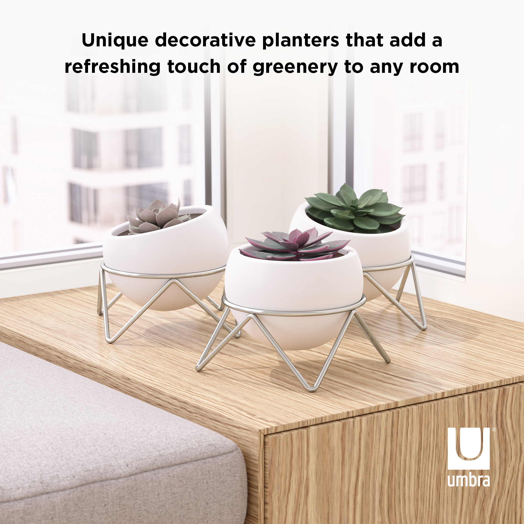 Umbra 6" x 6" x 5" Round White Ceramic Plant Planter (3 Pack) - Image 3