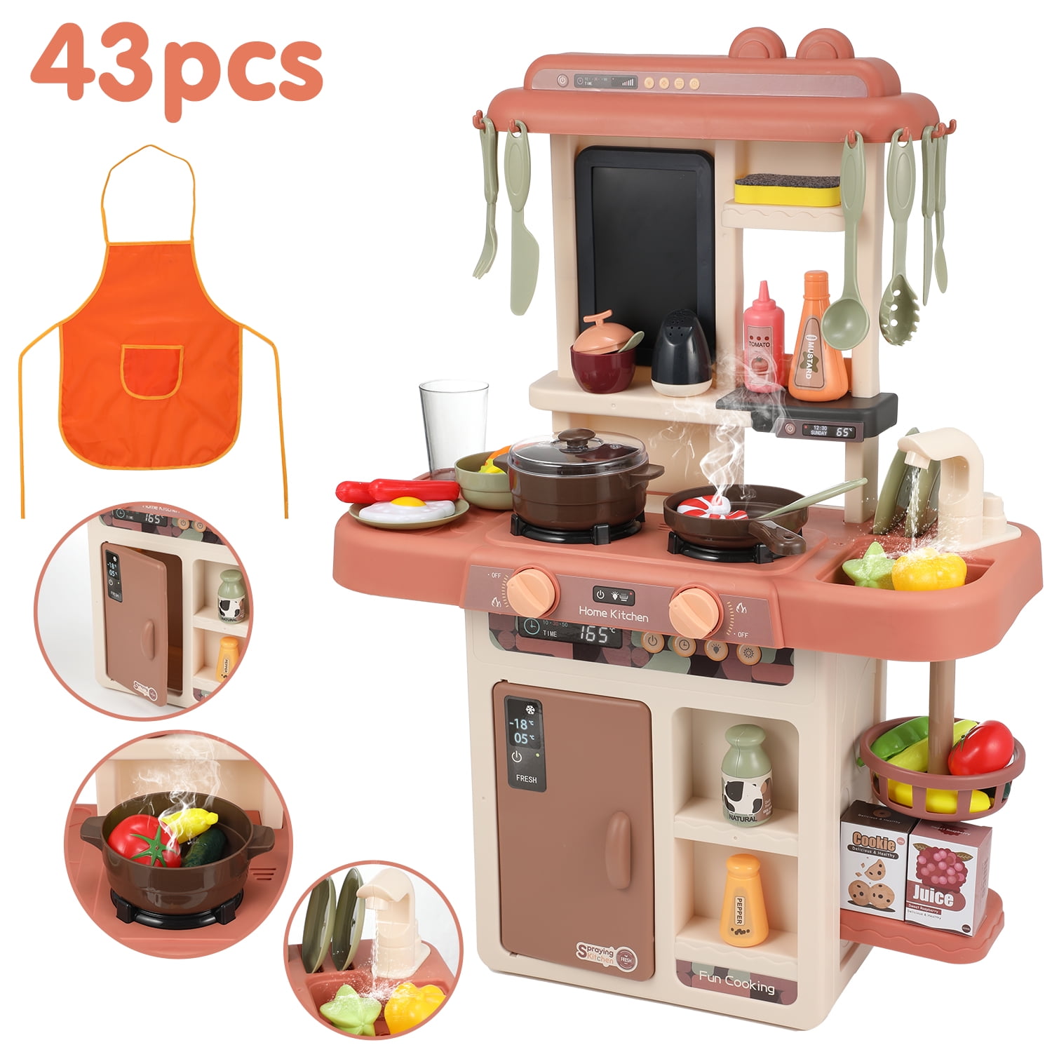 Zacro Play Kitchen Set for Kids, 25Inch Kids Play Kitchen with Realistic Lights and Sounds Simulation of Spray, 42PCS Toy Kitchen Set for Toddlers Girls Boys Gift - Image 3