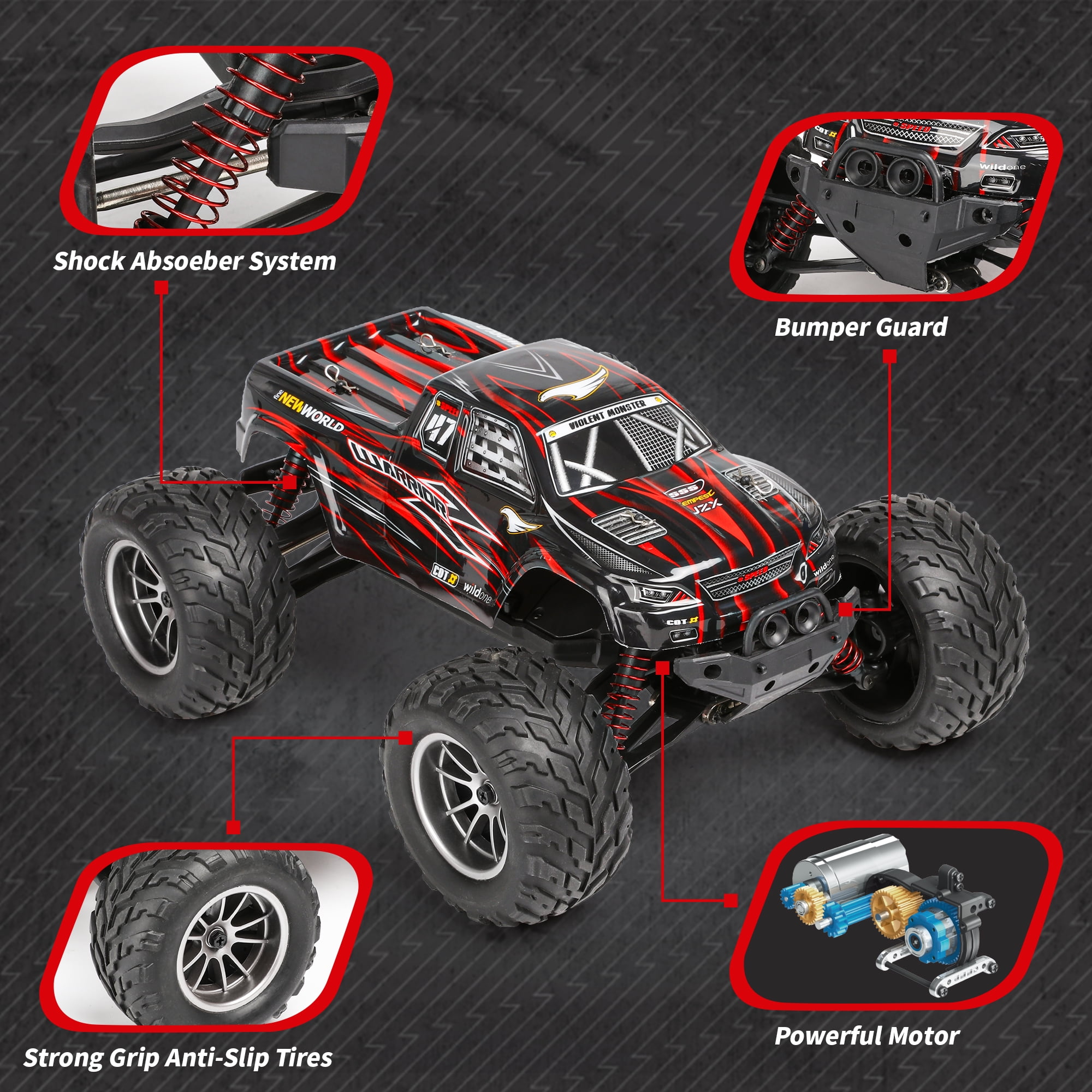 Hot Bee 1:12 RC Cars for Adults&Kids 14+, 2 Rechargable Batteries RTR Off-Road RC Trucks, 42 Kmh All Terrains Remote Control Car Crawler, Christmas Gift for Boys 8-11 12+ (Red&Blue) - Image 7
