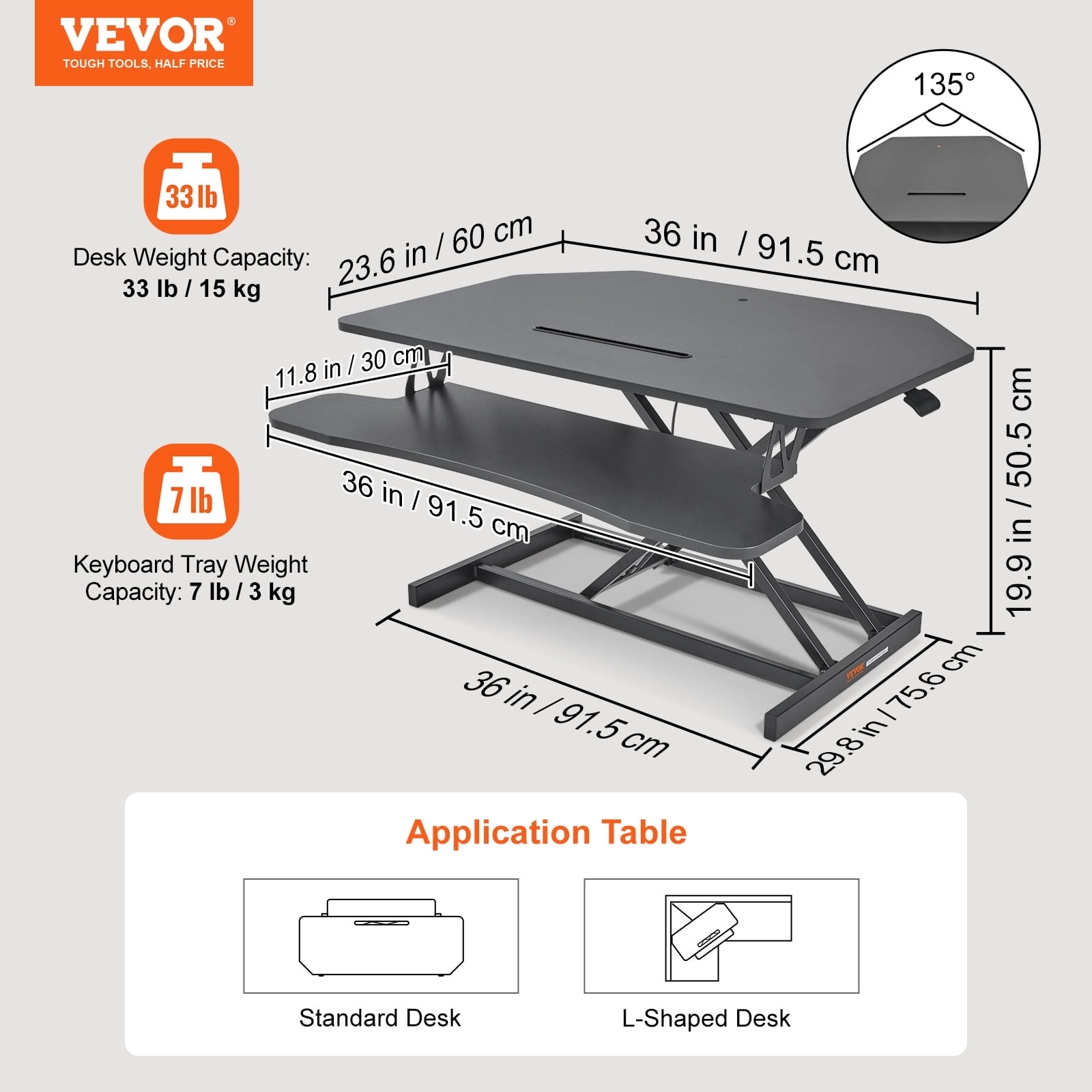 VEVOR Standing Desk Converter 2-Tier Stand up Desk Riser 36" Adjustable Height - Image 7