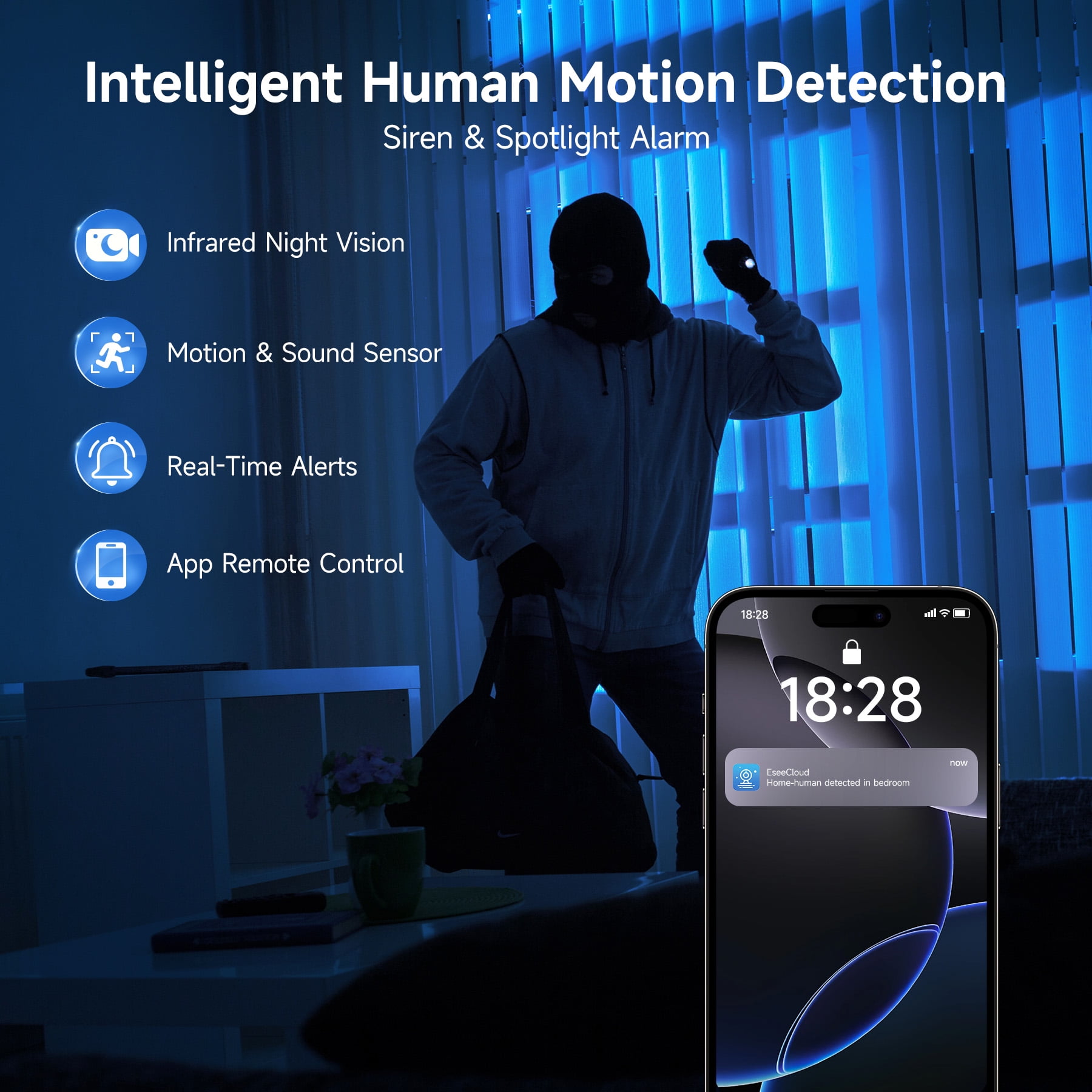 Losei 1080P Indoor WiFi PTZ Security Camera, Detection for Baby and Pet Monitor, 360-Degree for Home Security,Smart Motion Tracking,2 Way Audio, Night Vision, Compatible with Alexa - Image 6