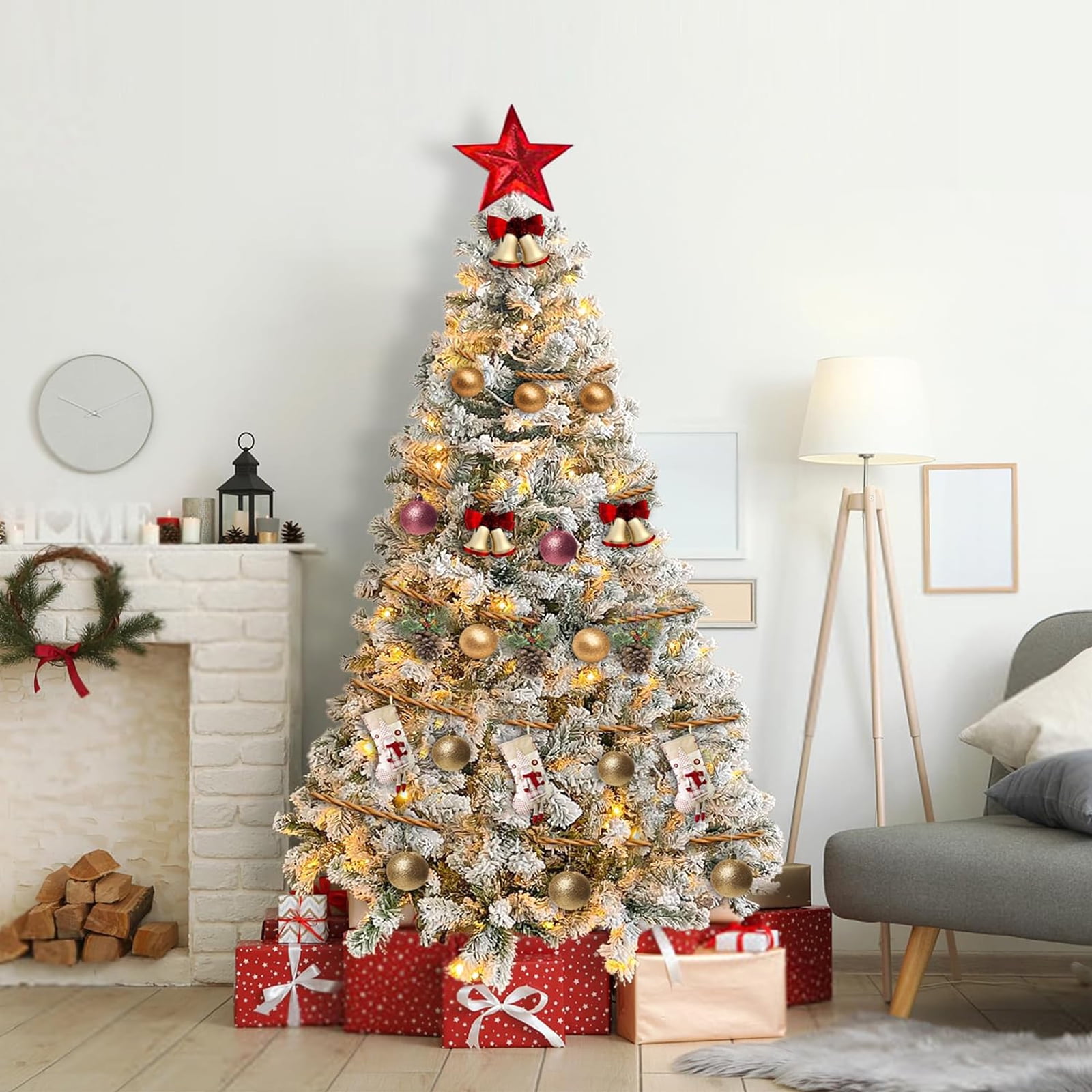 SUGIFT 6ft White Artificial Frosted Christmas Tree, Premium Holiday Pine Branches, Foldable Metal Base w/ 1000 Tips 250 Warm-White, Christmas Decor - Image 8