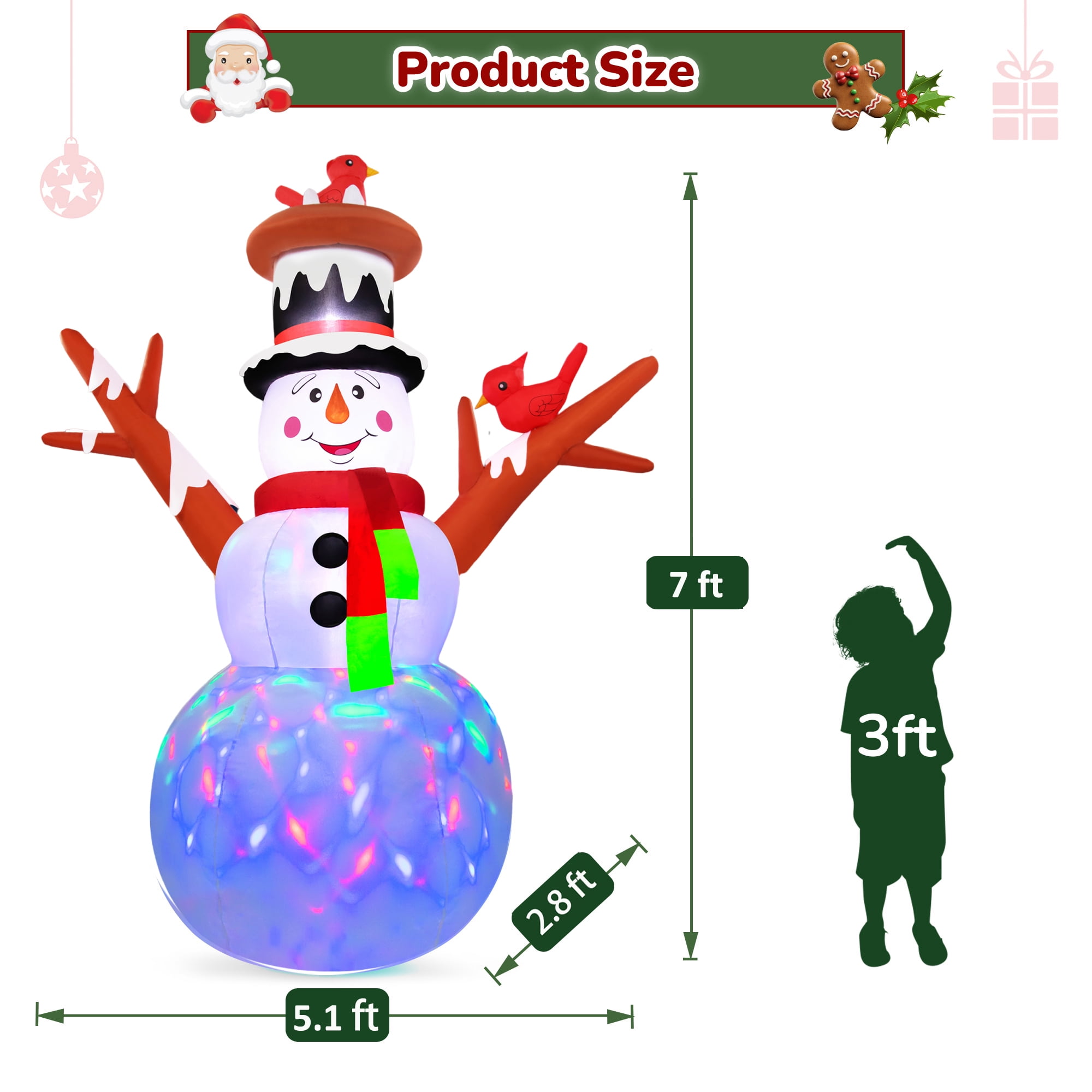 Firstness 7ft Christmas Inflatables Snowman Blow ups Xmas Decor with LED Light for Outdoor Decoration - Image 3