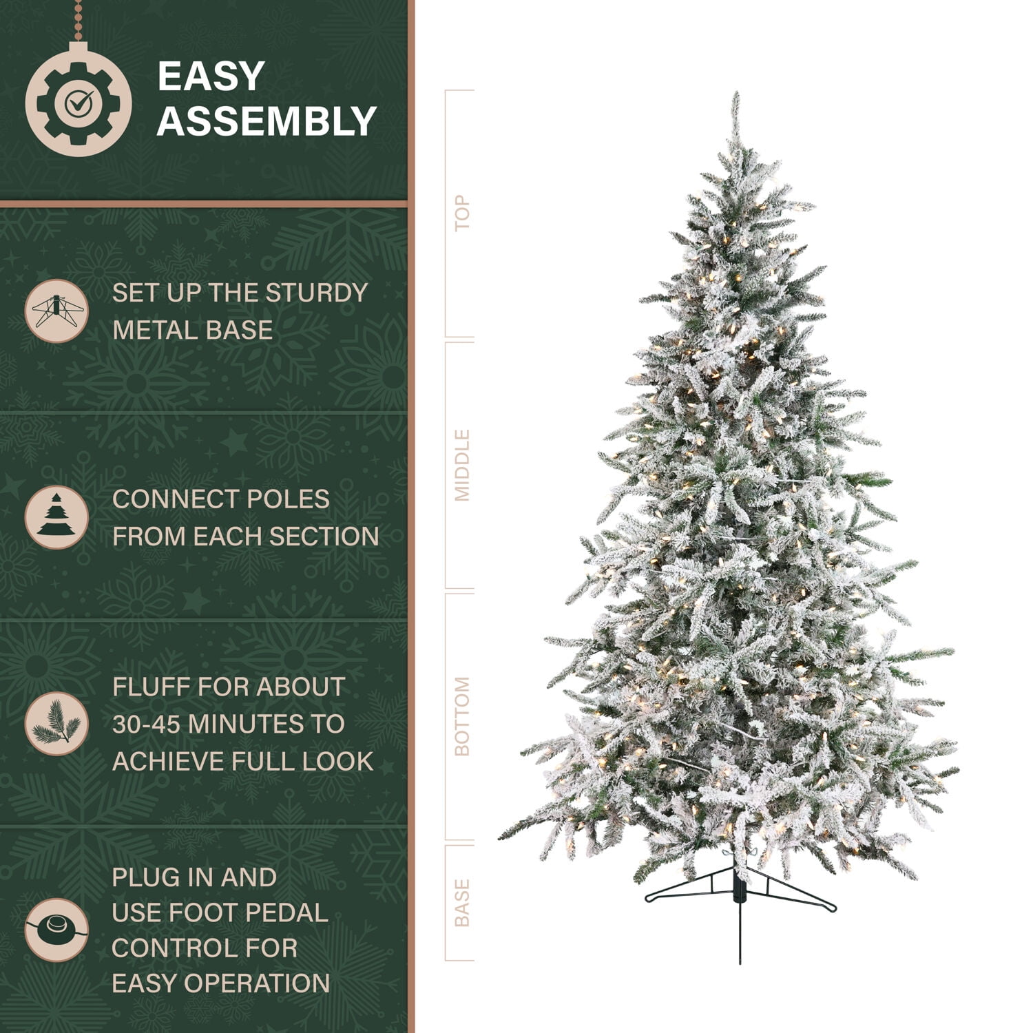 Fraser Hill Farm 9-Ft Flocked Mountain Pine Artificial Christmas Tree with Warm White LED Lights, FFMP090-5SN - Image 11