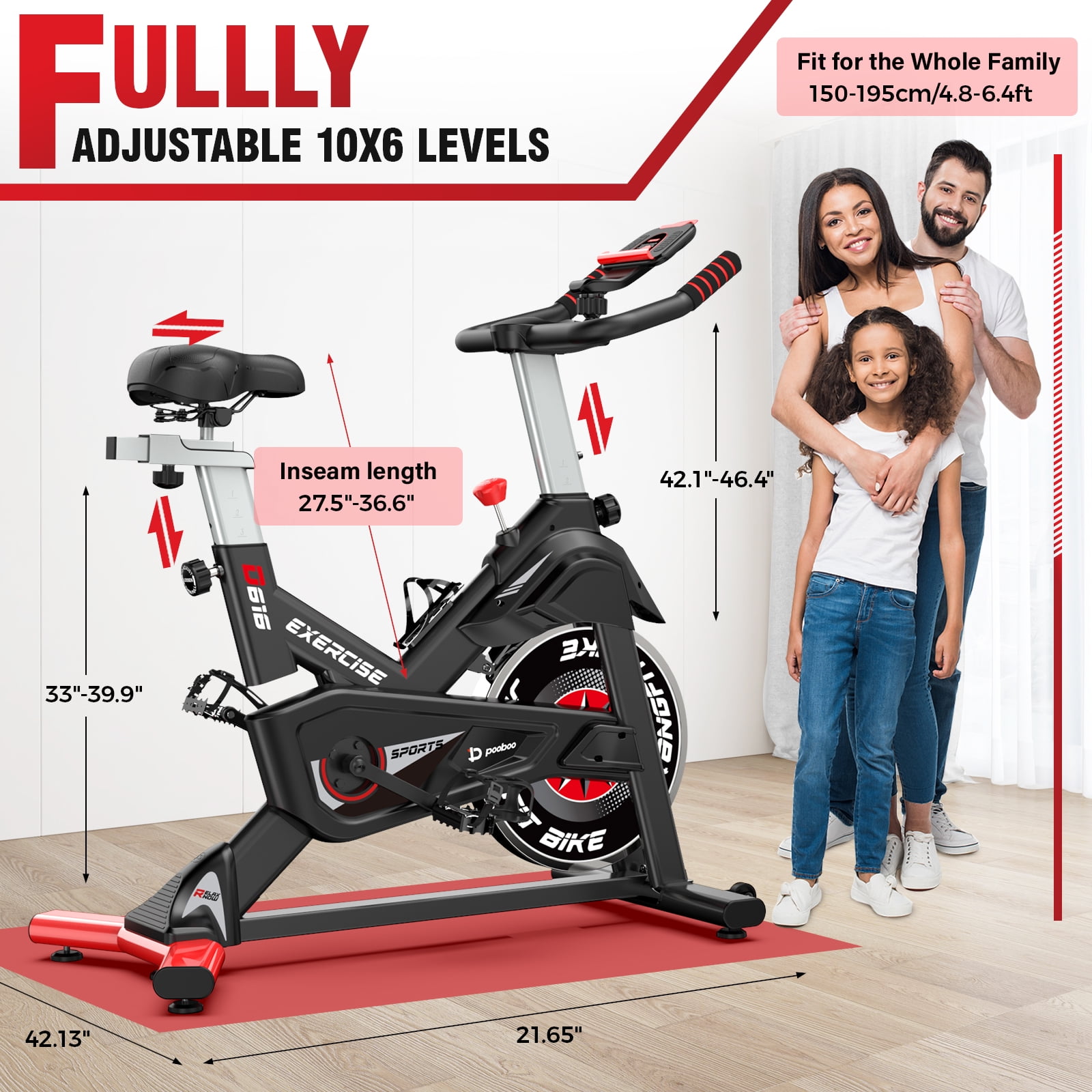 Pooboo Bluetooth Magnetic Exercise Bike Indoor Cycling Bike Stationary Bikes 40lbs Flywheel 350lbs - Image 6