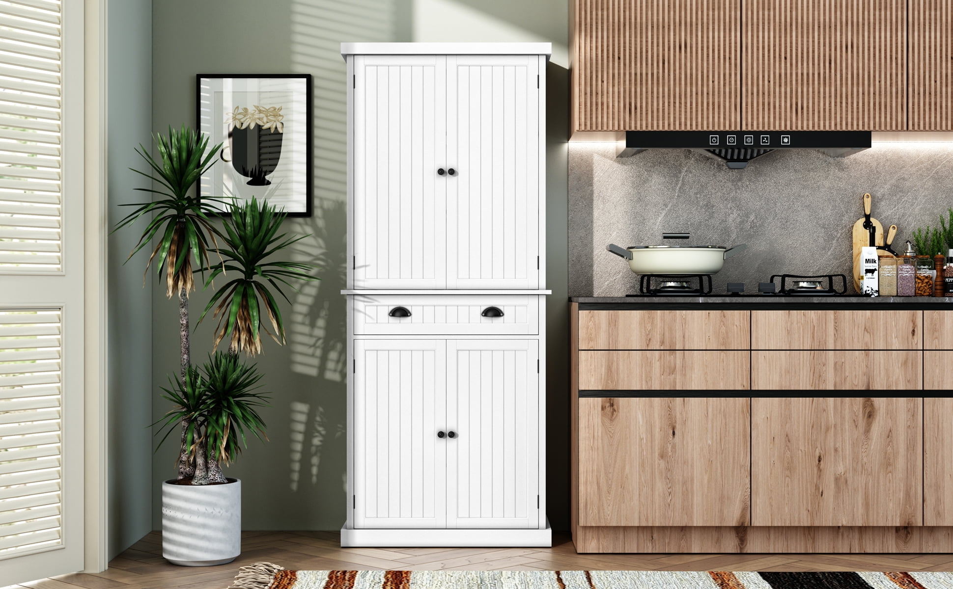 "HLR 72"" Tall Kitchen Pantry Storage Cabinet with Adjustable Shelves and Drawer, White" - Image 5