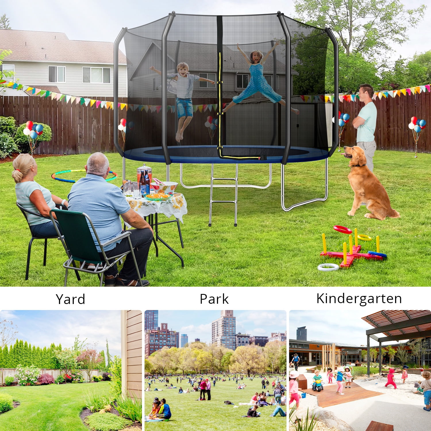 TRIPLE TREE 10 FT Trampoline with Safe Enclosure Net, 660 lbs Capacity for 3 Kids, Outdoor Fitness Trampoline with Waterproof Jump Mat Ladder for Indoor Park Kindergarten Toddler Trampolines - Image 5