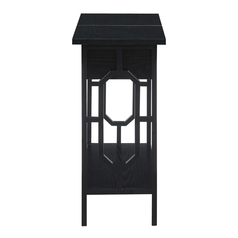 Omega Flip Top End Table with Charging Station - Black Wood Finish & Black Frame - Image 2
