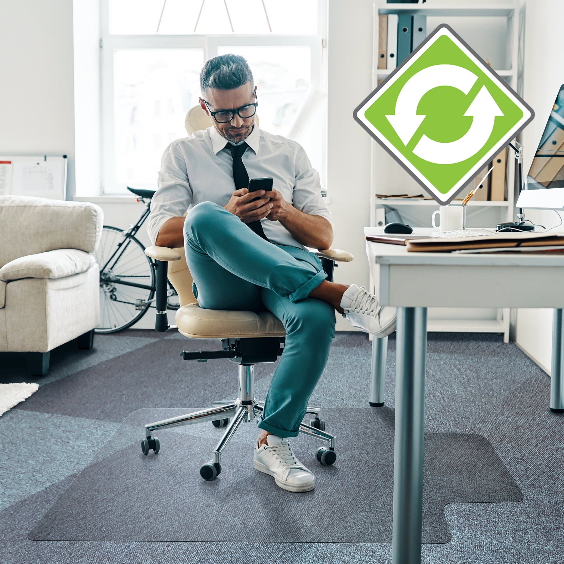 Floortex® Enhanced Polymer Lip Chair Mat for Carpets 36" x 48" - Image 8