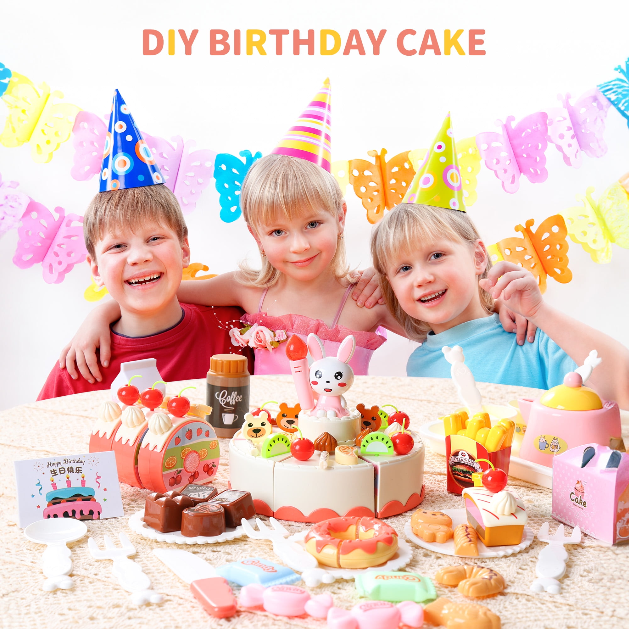 Birthday Cake Toy Play Food Set 85 Pieces Plastic Kitchen Cutting Toy Pretend Play Mundo Toys - Image 4