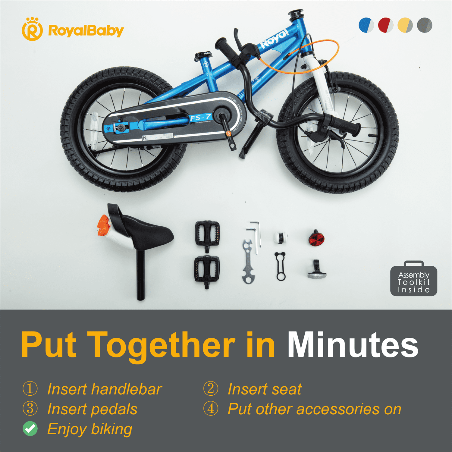 Royalbaby Freestyle 7 Kids Bike Toddlers 16 Inch Wheel Dual Handbrakes Bicycle Beginners Boys Girls Ages 3-5 Years, Kickstand and Water Bottle Included, Blue - Image 4