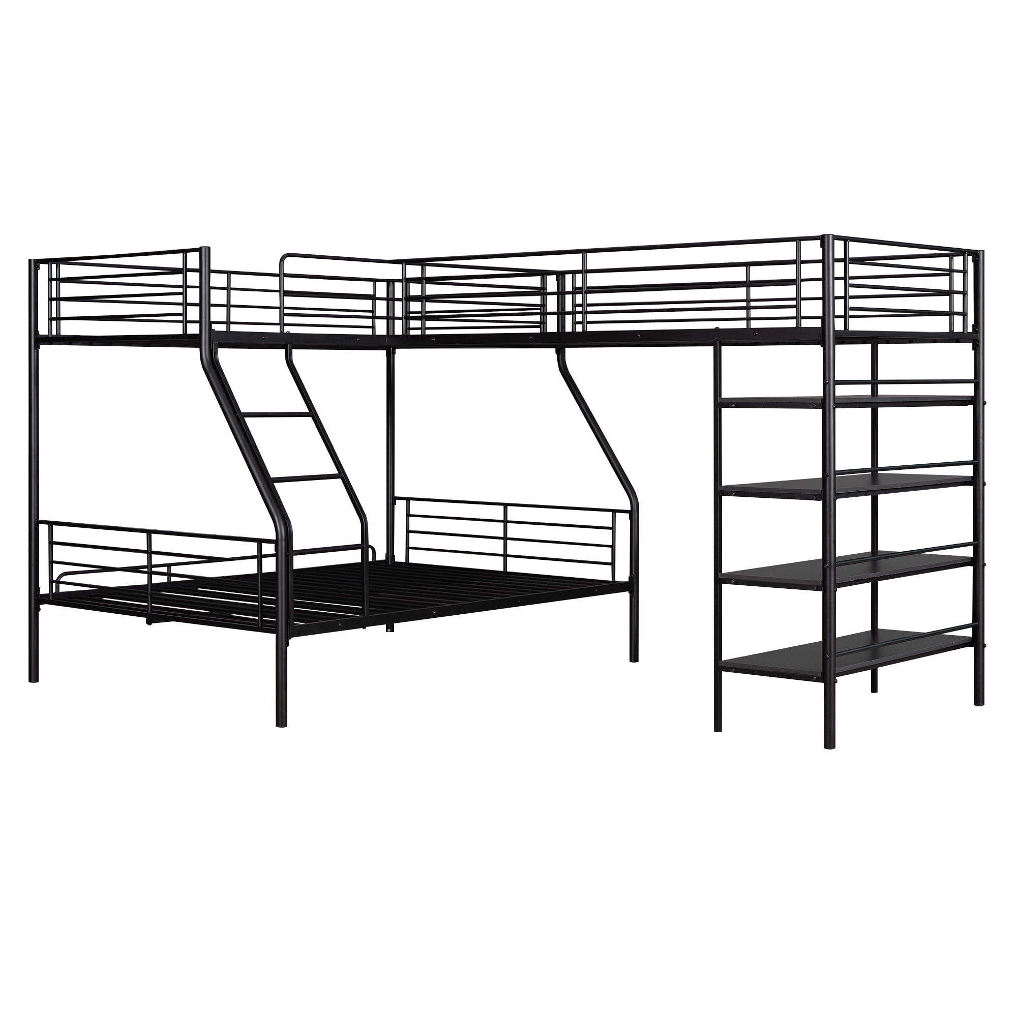Euroco Metal Twin over Full Bunk and Twin Loft Bed with Four-Tier Shelves for Kids Teens Adults, 3 Beds in 1, Black - Image 6