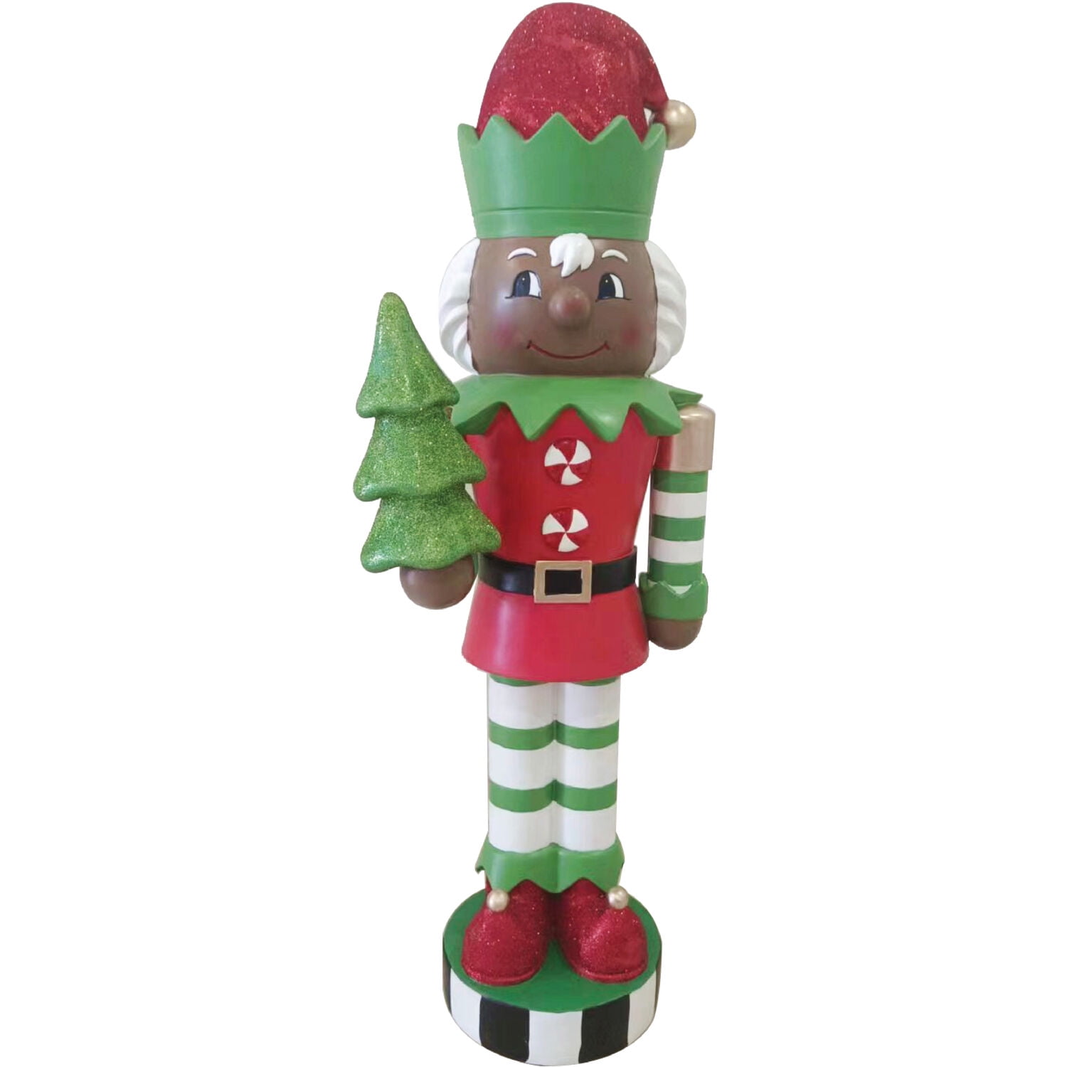 Fraser Hill Farm 48-inch African American Elf Nutcracker Figurine Holding Tree in Red/Green, FFMG048-0ELF-MLTAA - Image 12