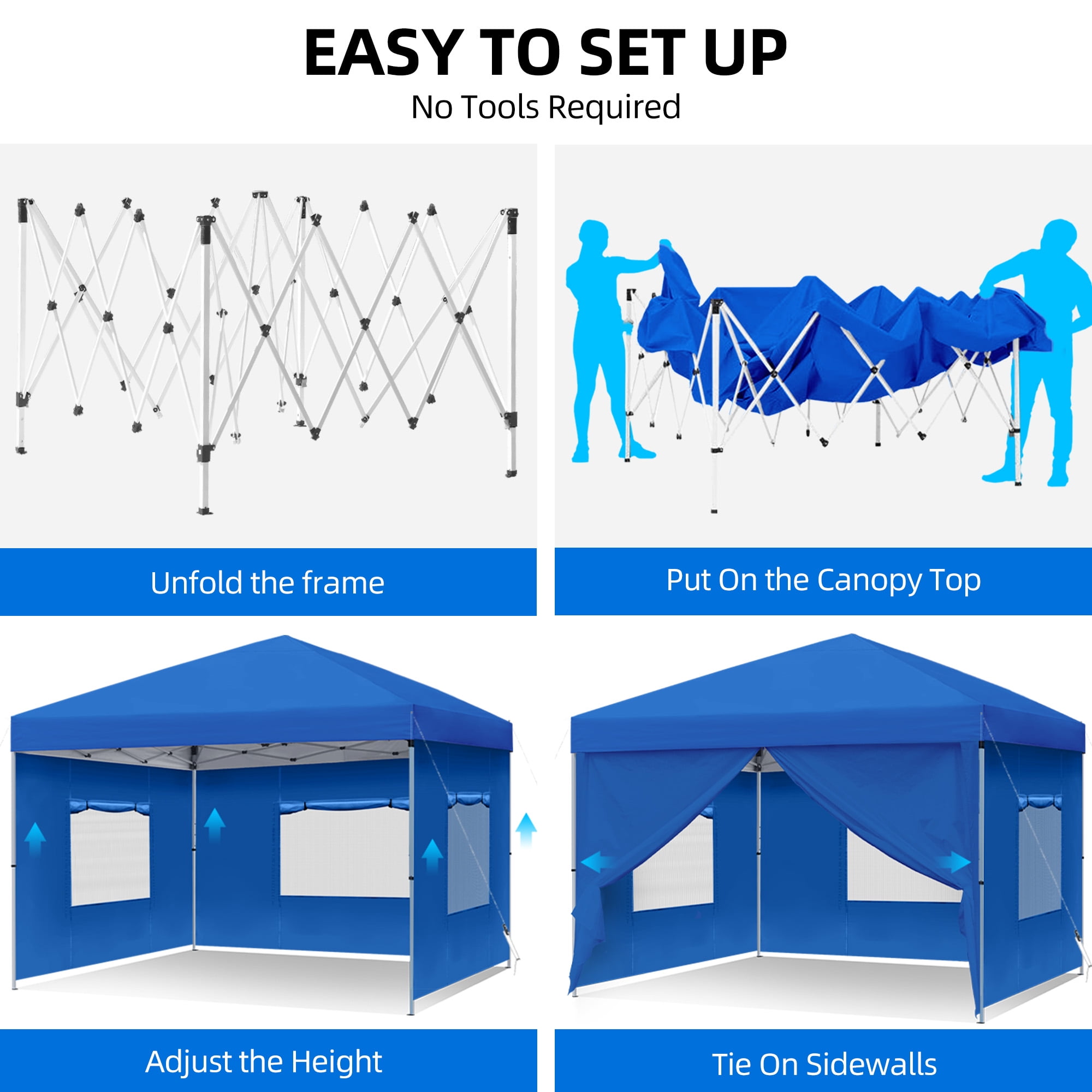 Uforic 10 ft x 10 ft Easy Pop up Outdoor Canopy Tent with 4 Removable Sidewall, Blue - Image 4