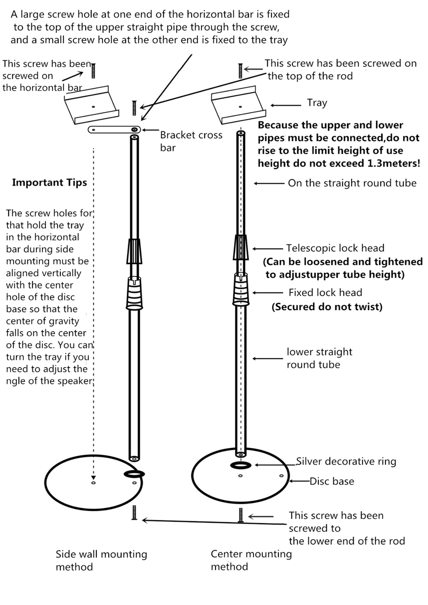 Ymokee 2-Pack Metal Speaker Stands, 29.5" - 57" Height-Adjustable Speaker Floor Stands with 360° Rotating Tray and Non-Slip Pads - Image 5