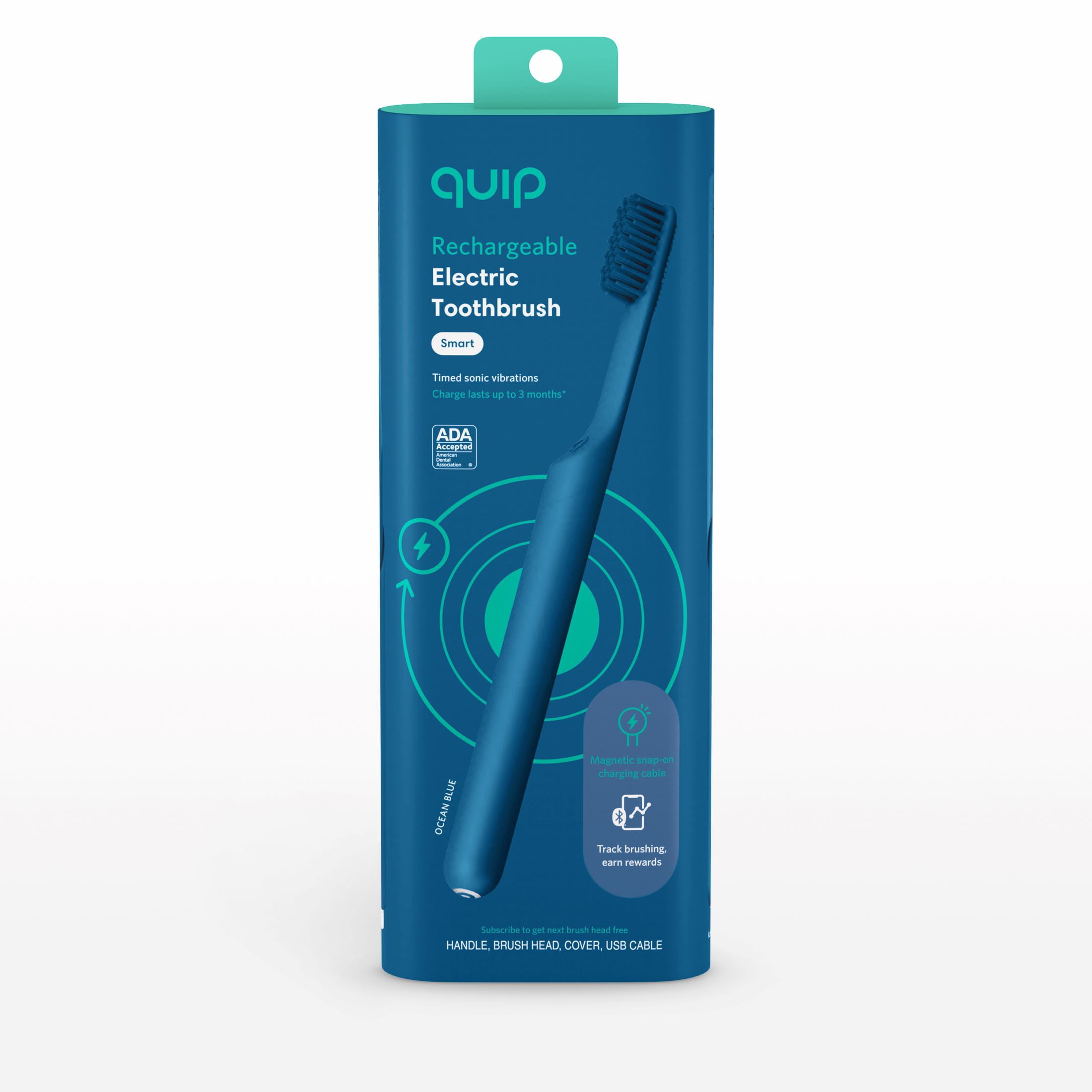 Quip Adult Smart Electric Rechargeable Toothbrush Full Head, Ocean Blue - Image 5