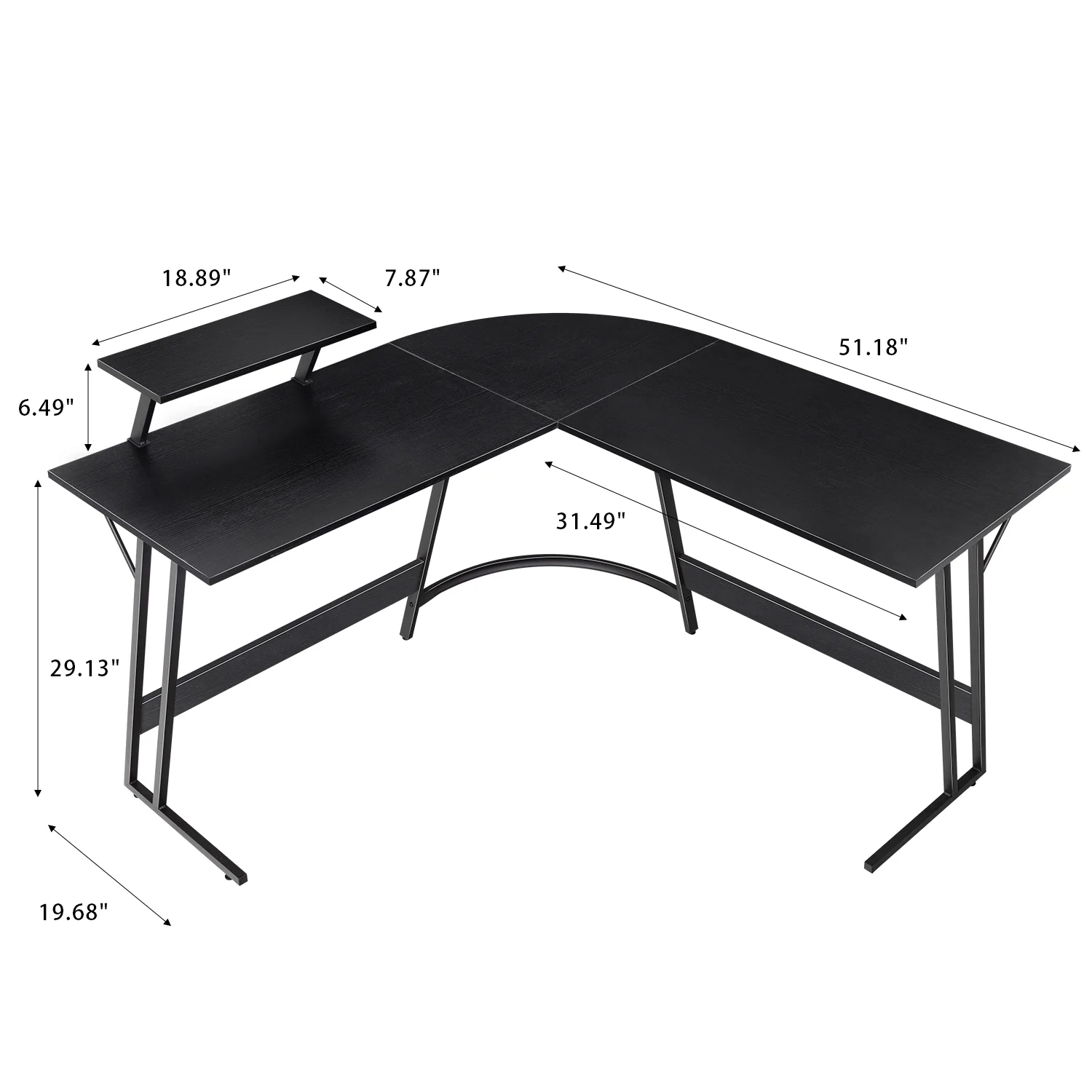 Vineego L-Shaped Computer Desk Modern Corner Desk Home Office Writing Sturdy Workstation with Movable Table, Black - Image 8