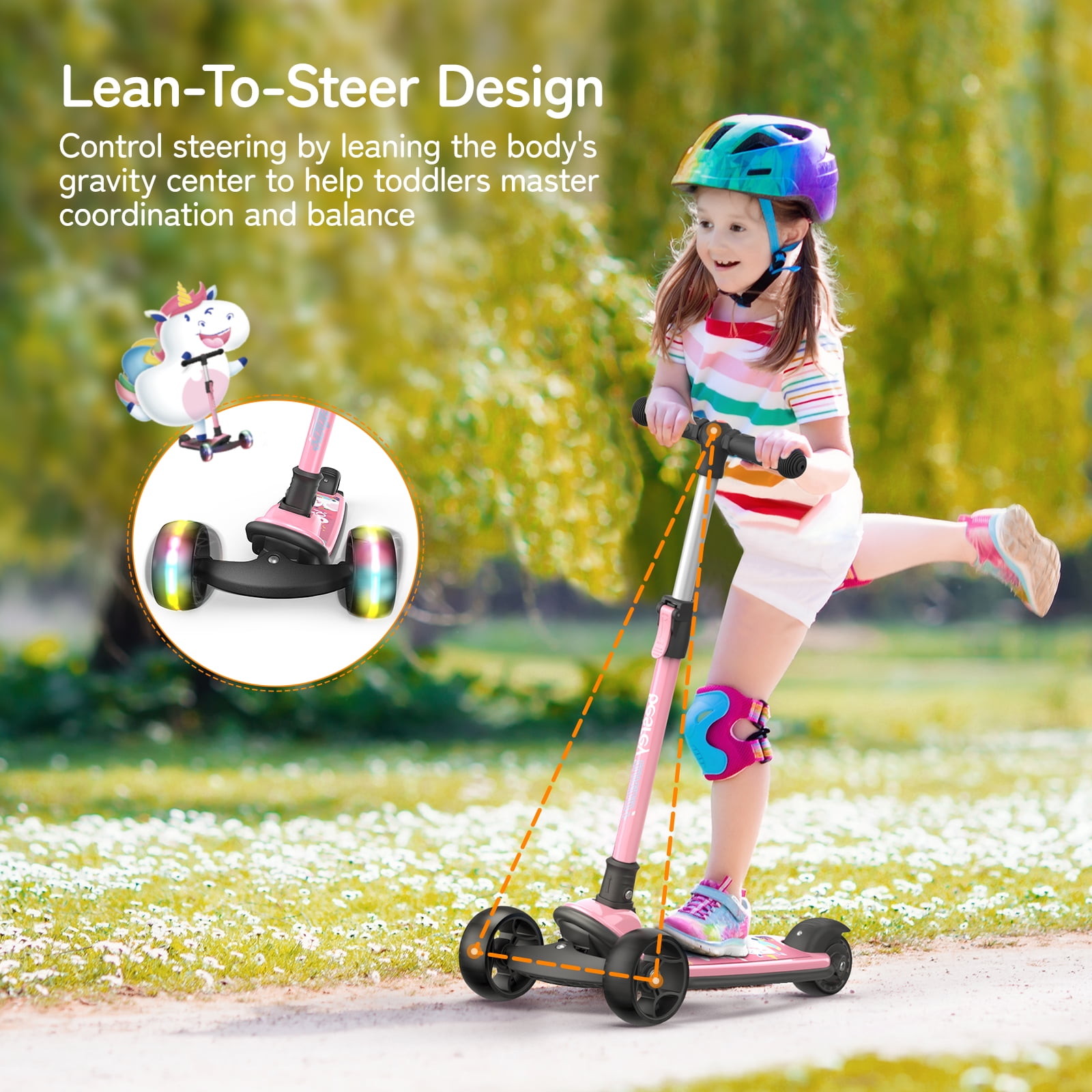 Besrey Kids Scooter 3 Wheel for Ages 3-10 Years Boys/Girls,Kick Scooter forToddler with LED Light Wheels and Adjustable Height,Pink - Image 4