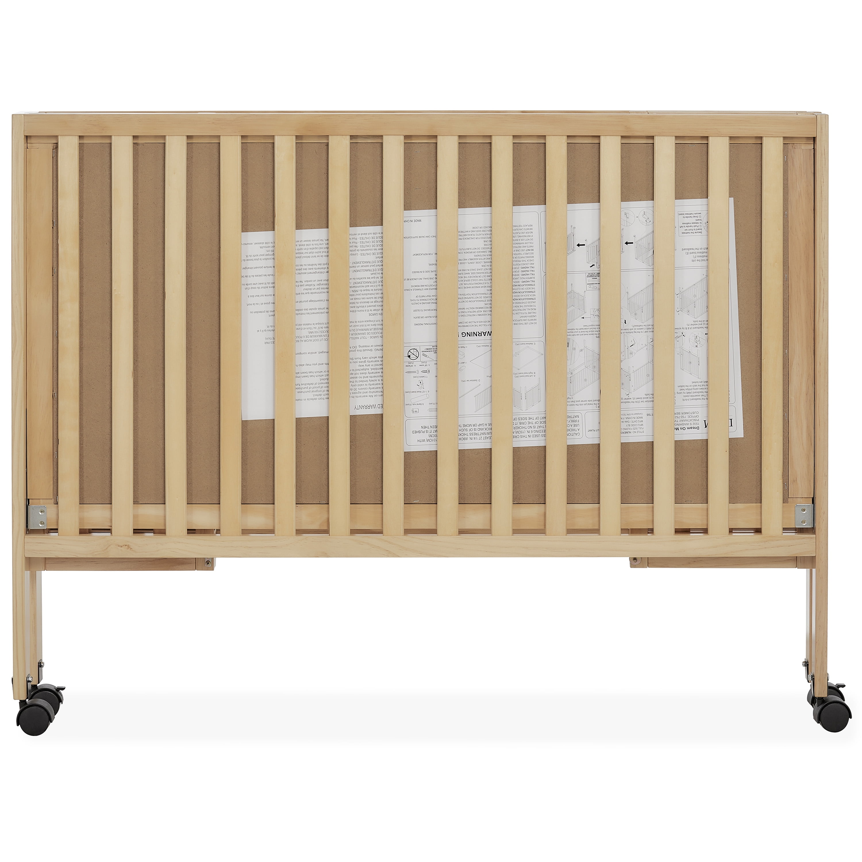 Dream On Me Quinn Full-Size Folding Crib, Removable Wheels, Modern Nursey, Adjustable Mattress Support, Patent Folding System in Natural - Image 3