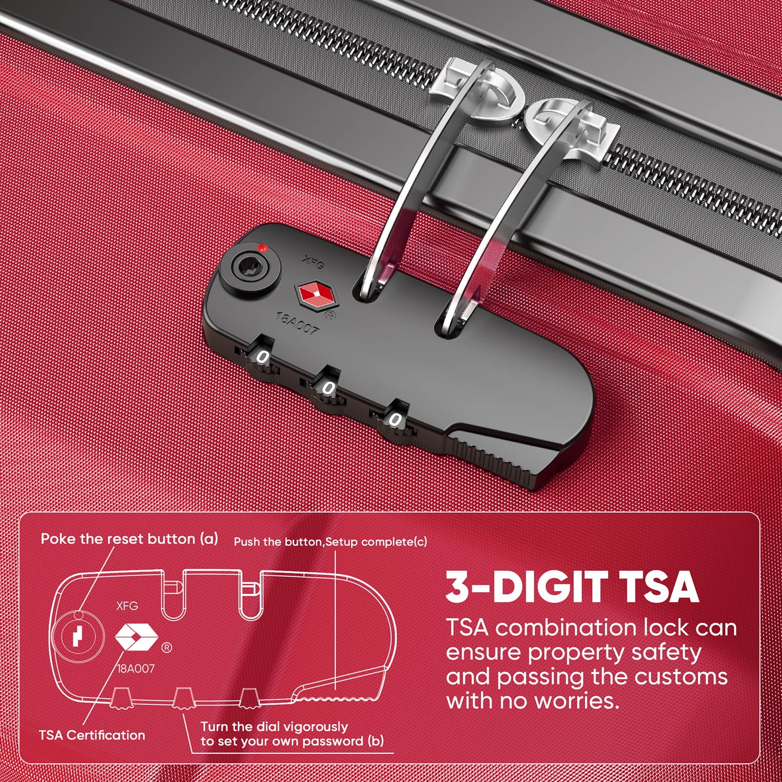 3 Piece Hardshell Luggage Set with Spinner Wheels – TSA Locks, Lightweight Suitcase, 20/24/28 inches-Red - Image 7