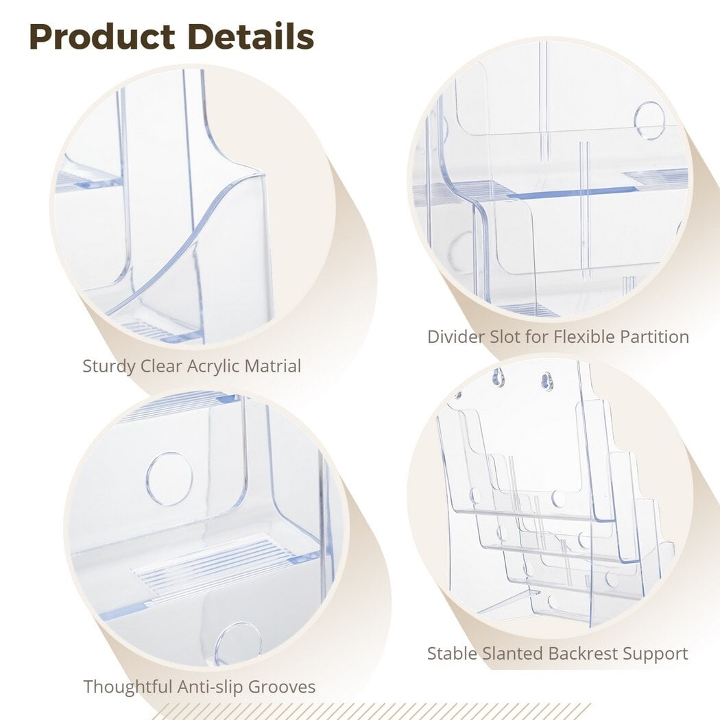 Brochure Holder, 4-Tier Clear Acrylic Brochure Display Rack Stand, Literature Organizers Pamphlet Holder for Home Office Wall Mount Countertop , 2 Peices - Image 5