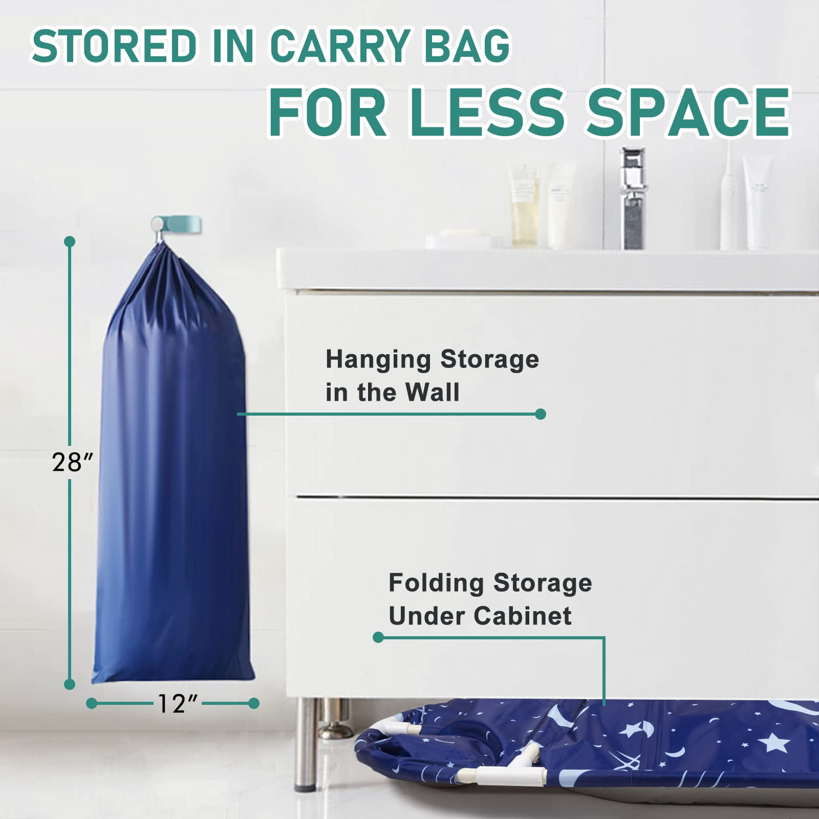 XUDREZ 47in Foldable Bathtub for Adult and Kids Family Portable Soaking Bath Tub for Spa Sauna, Starry Blue - Image 8