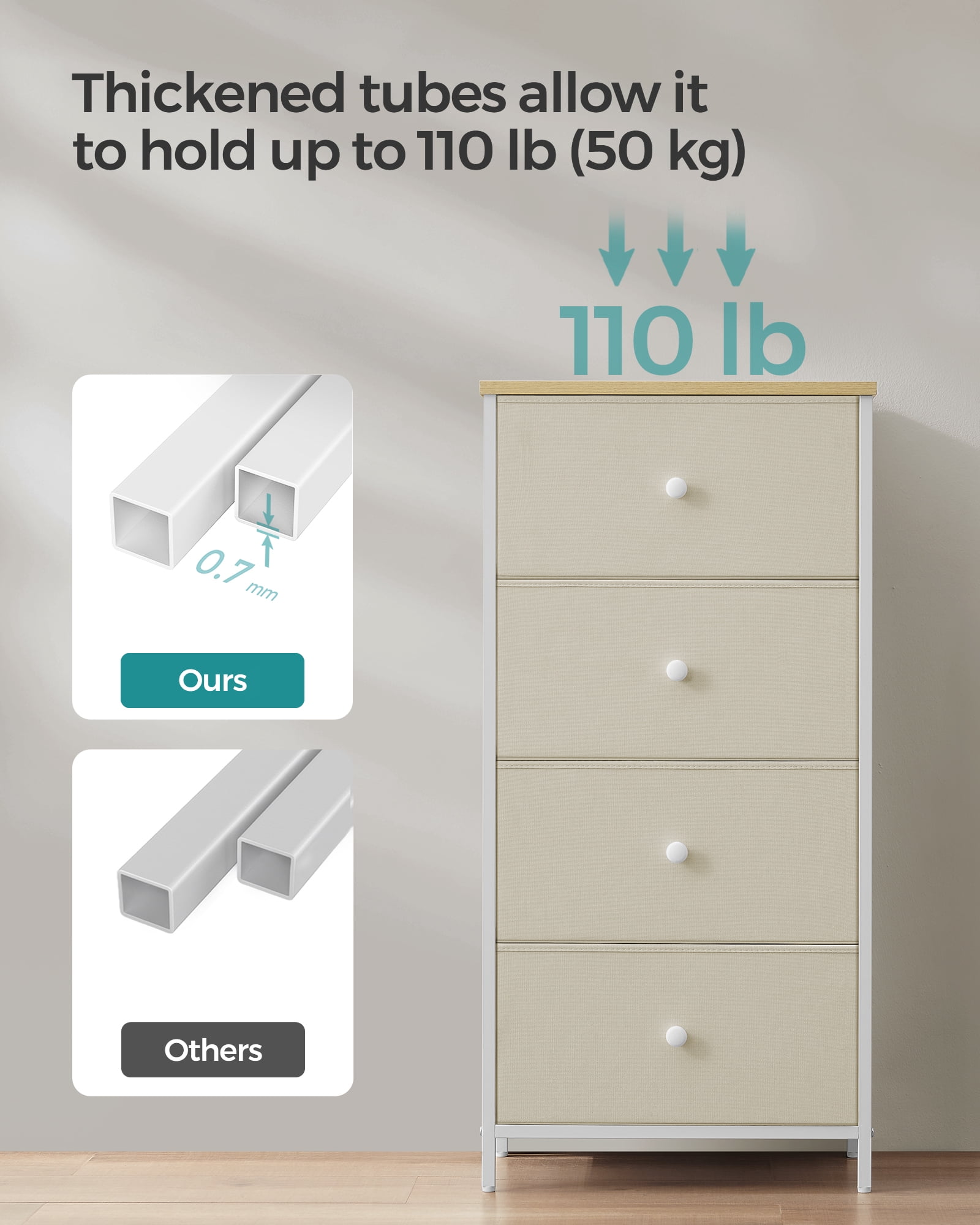 4-Drawer Fabric Dresser, Camel Yellow + Cream White, 11.8"D x 31.5"W x 28"H - Image 5