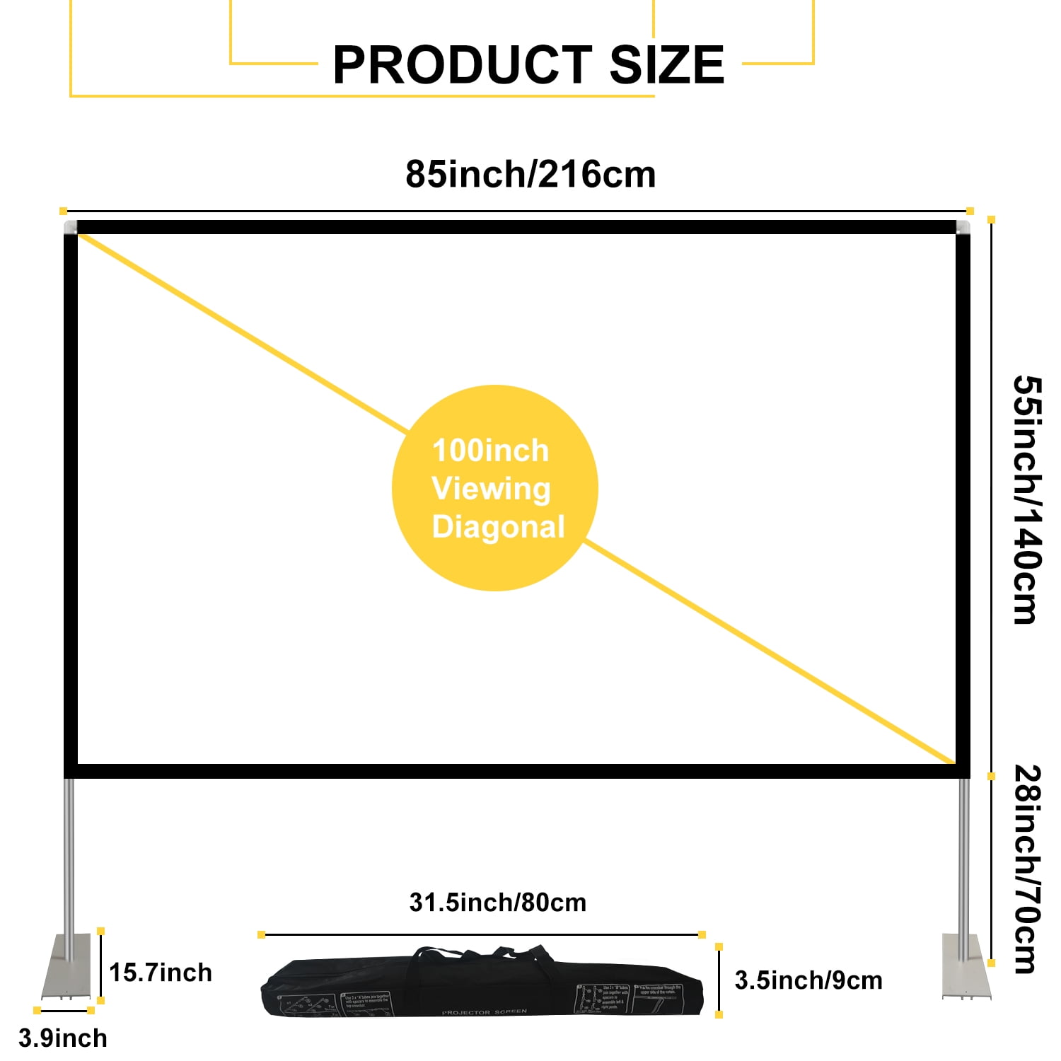 HOIN 100 inch Outdoor Projector Screen and Stand,16:9 Foldable Movies Screen Home Theater with Carry Bag - Image 8