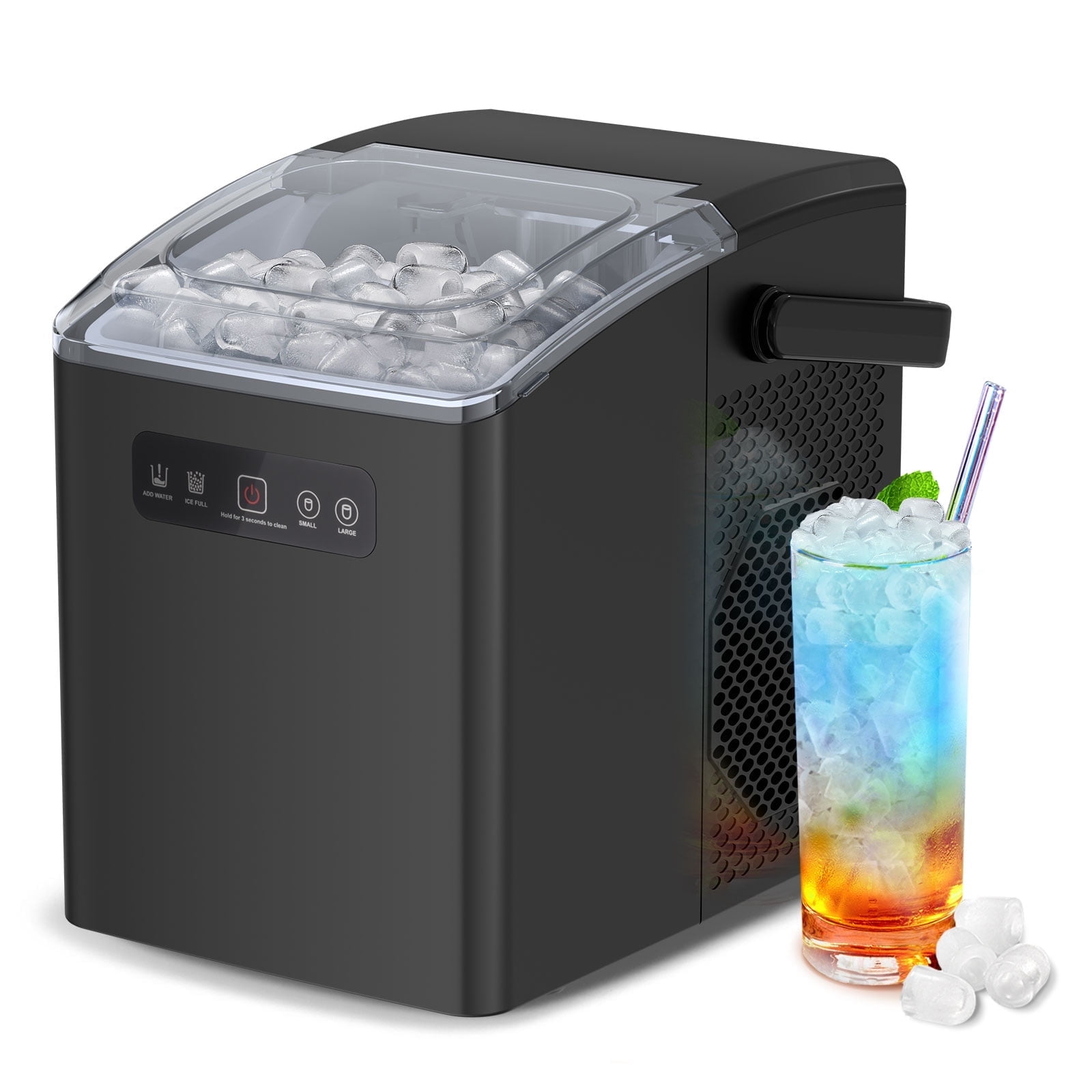 Auseo Countertop Portable Ice Maker, Self-Cleaning with Handle, Ice Scoop, 2 Sizes of Bullet Ice Cubes, for Home/Kitchen/Office-Black - Image 3