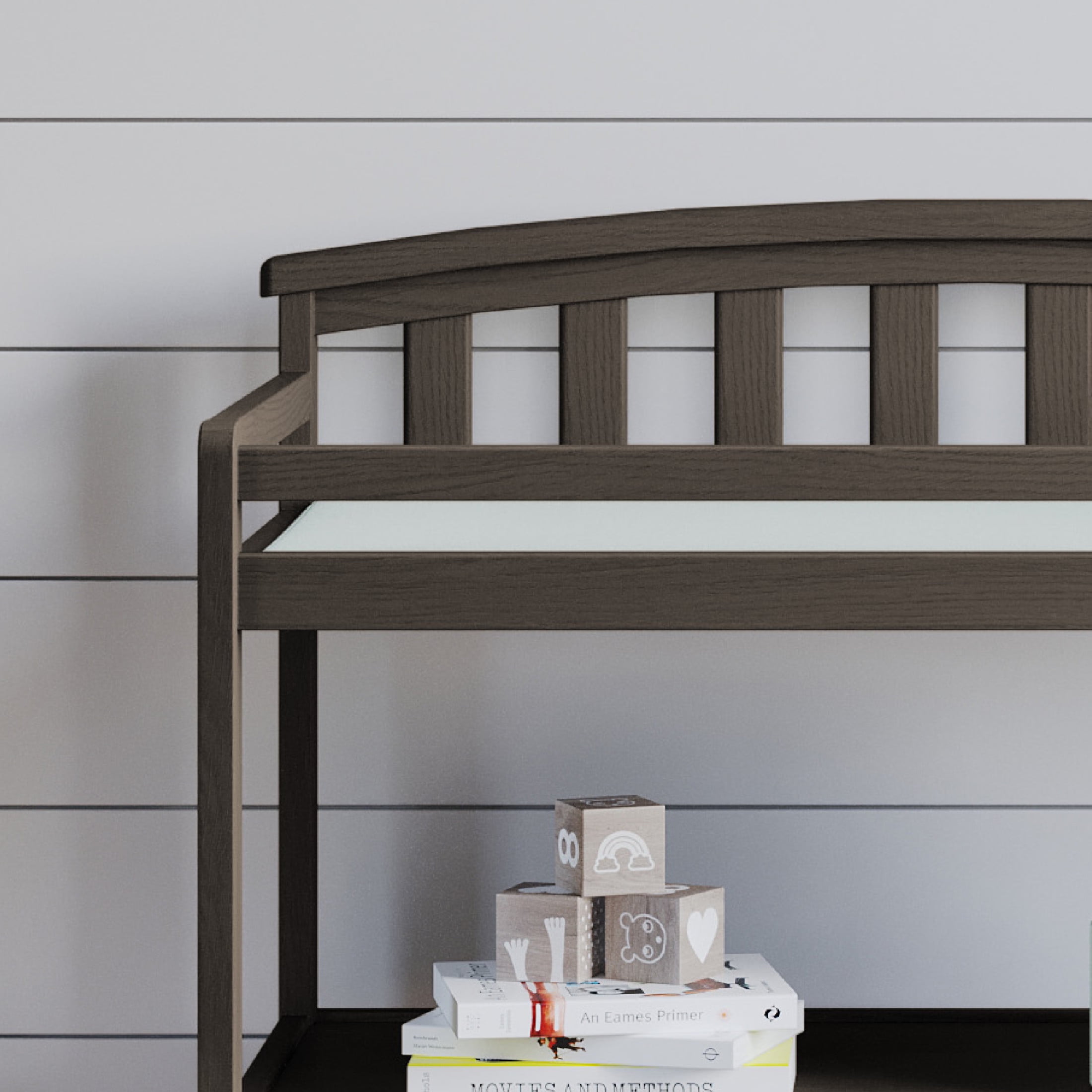 Child Craft Curve Top Changing Table with Pad & Strap, 2 Storage Shelves, Anti-Tip Kit, Dapper Gray - Image 4