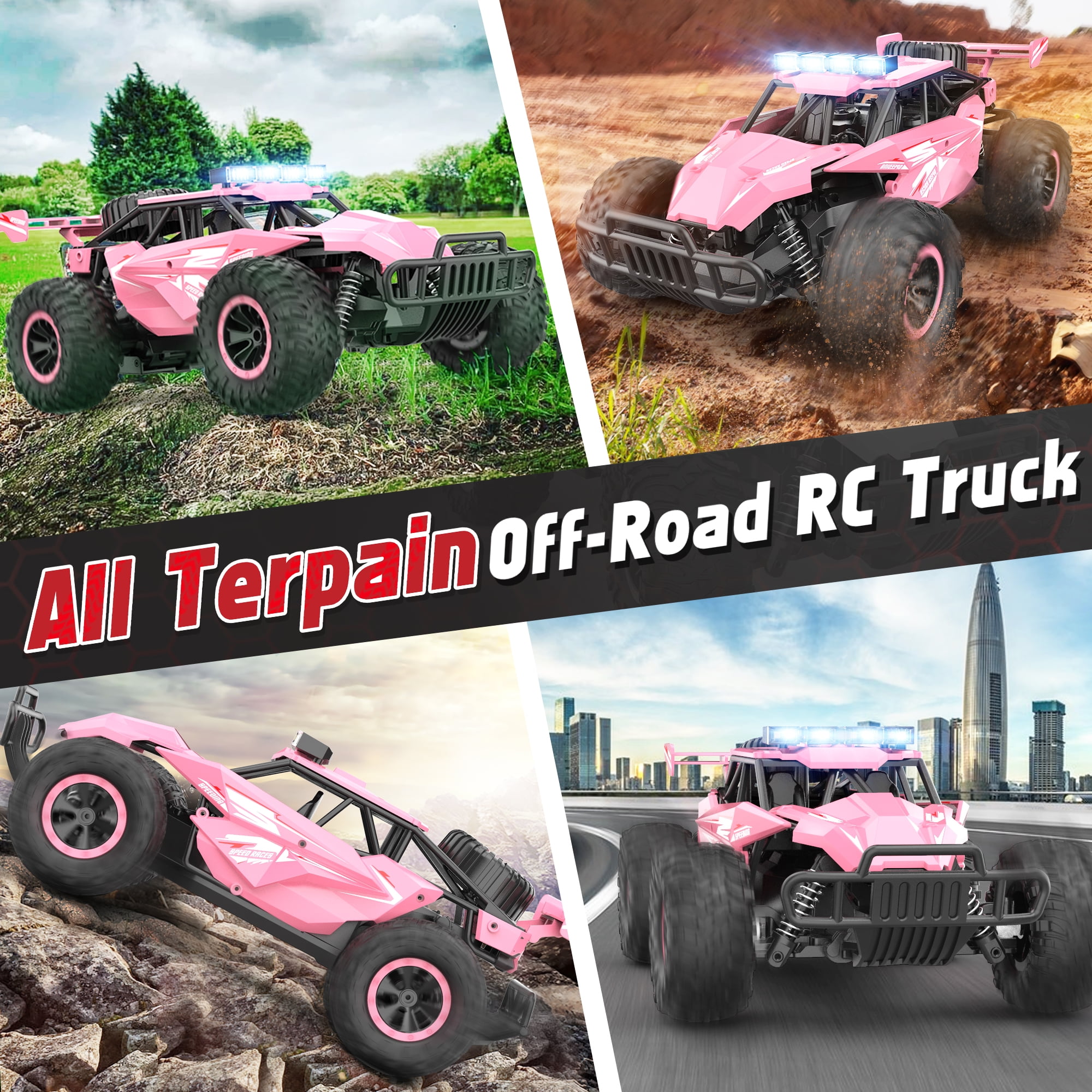 RC Cars for Girls,Pink Remote Control Cars,1:16 Scale Monster Trucks with Flashing Chassis Lights,Gift for Kids - Image 5
